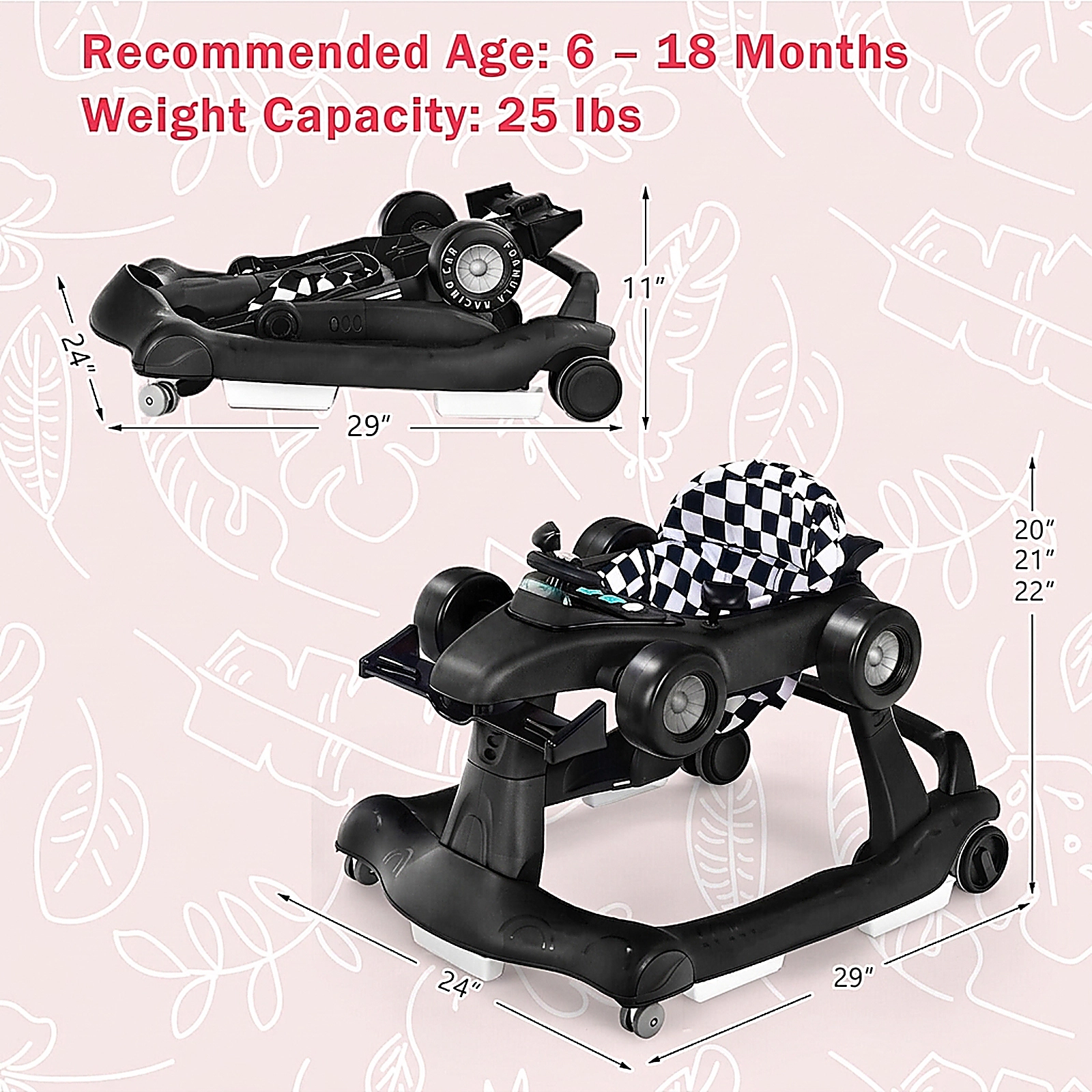 SUGIFT Adjustable Height and Music 4-in-1 Foldable Baby Activity Push Walker