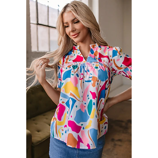 Threaded Pear Women's Harper Shirred Short Sleeve Blouse