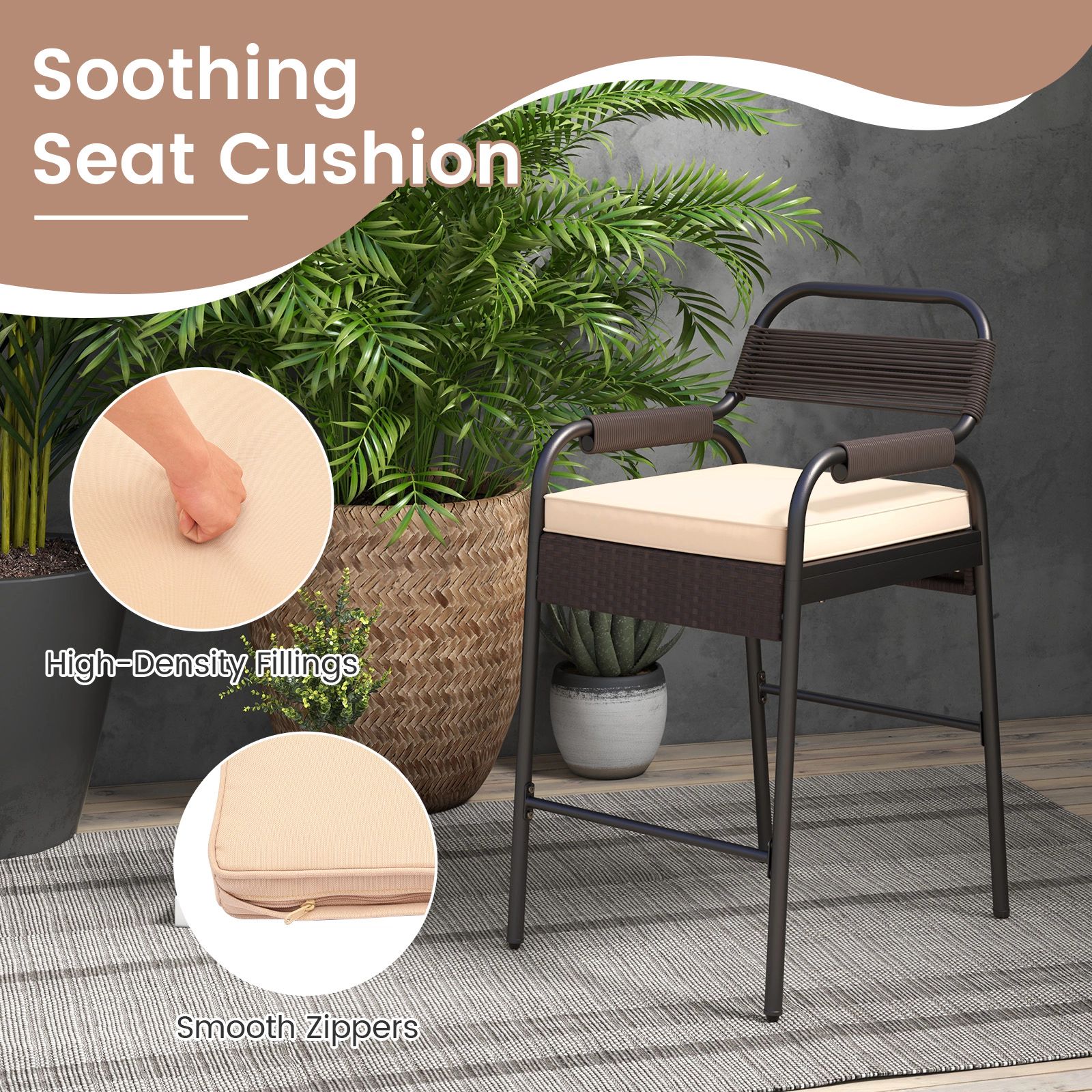 SUGIFT 5-Piece Outdoor Patio Bar Set, Polywood Table and 4 Cushioned Wicker Stools