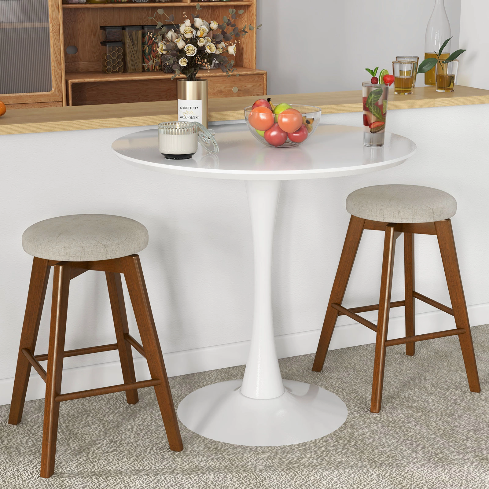 SUGIFT Backless 26-in Swivel Bar Stools 330-lb Capacity for 35-39 in Counters Beige and Brown