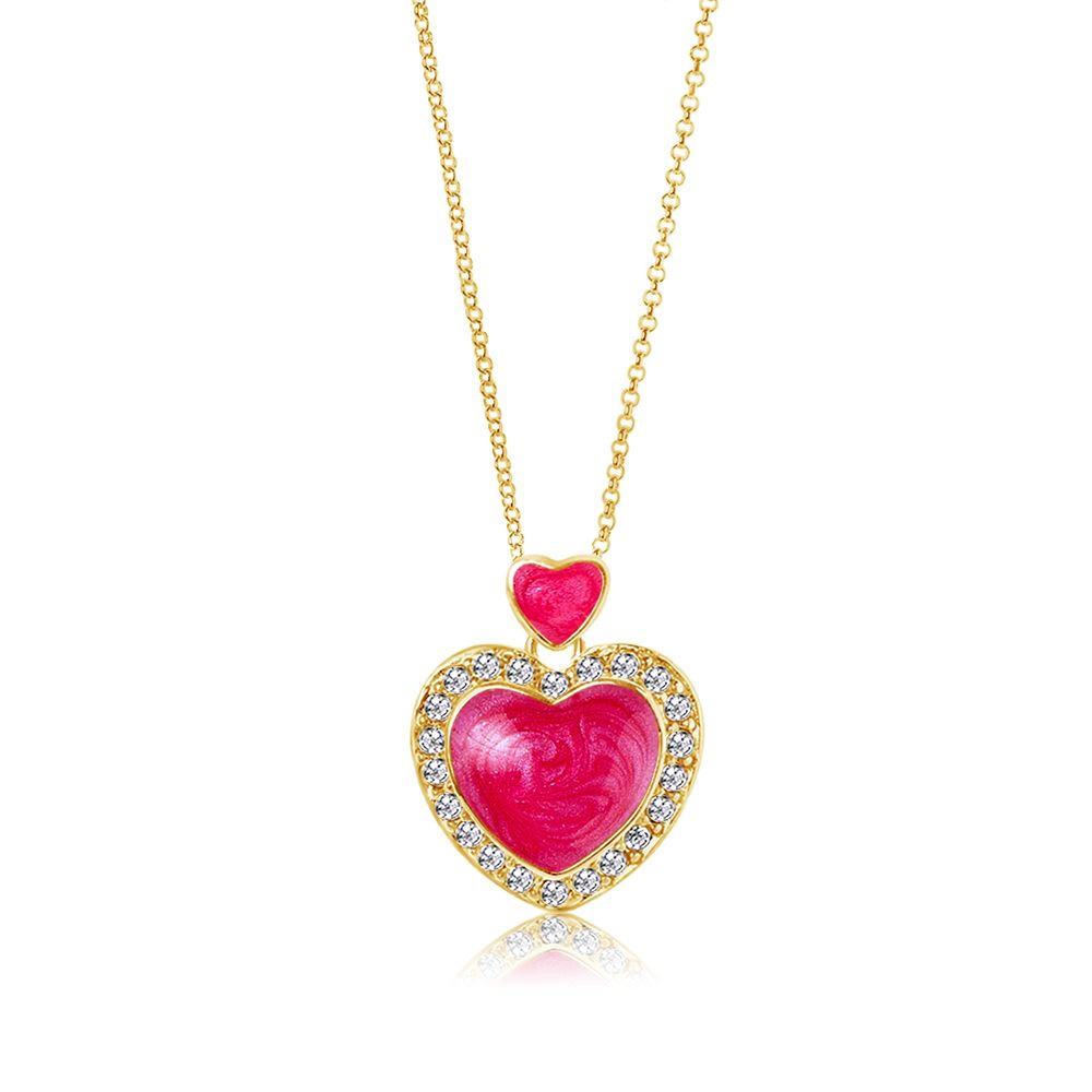 CHANTEUR Girls 18K Gold-Plated Heart Pendant Necklace - Adjustable 15" + 4" Extender
