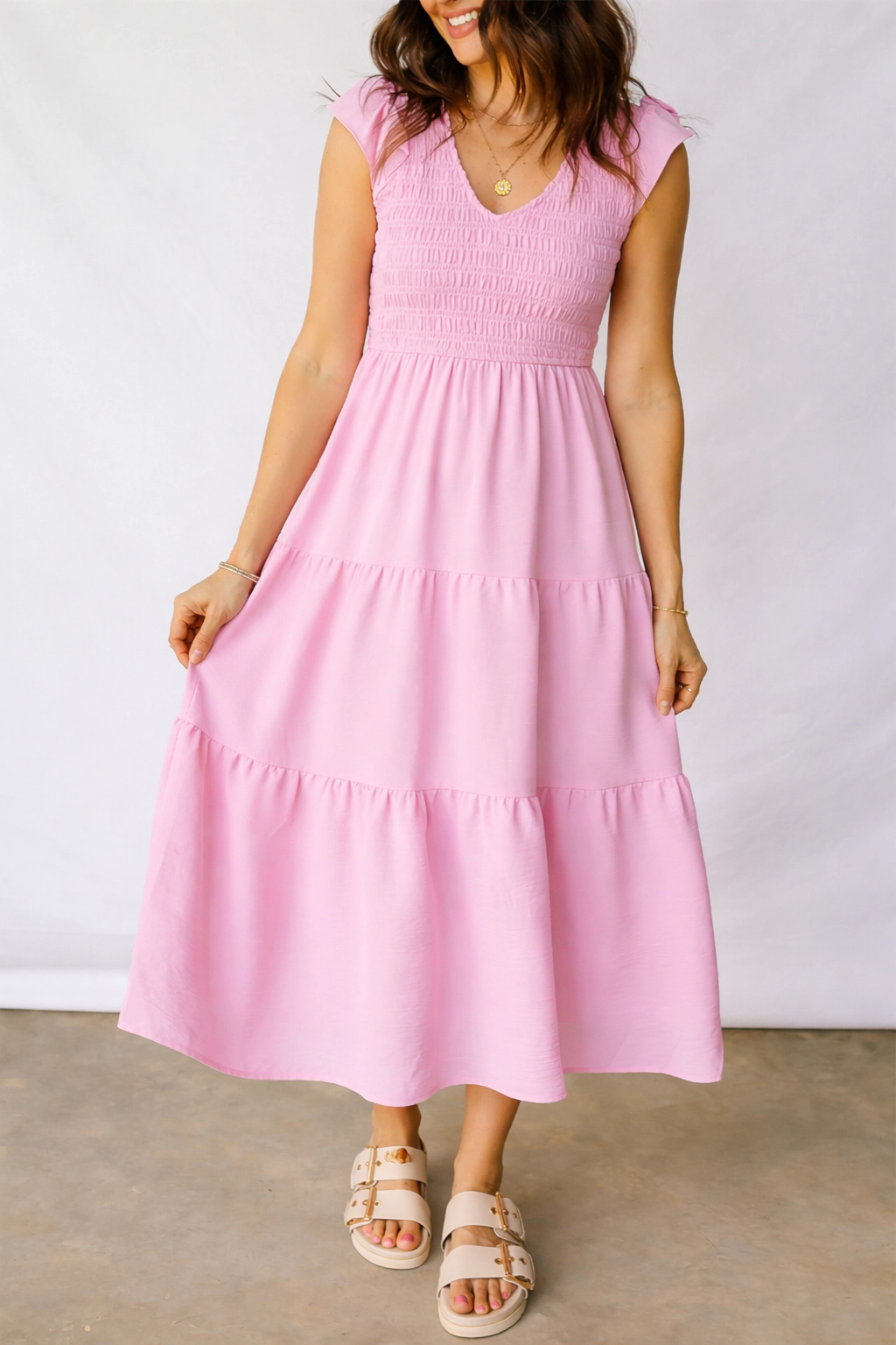 Threaded Pear Women's Treasure Flare Tiered Midi Dress