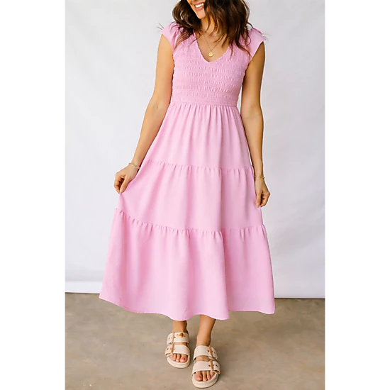 Threaded Pear Women's Treasure Flare Tiered Midi Dress, Color