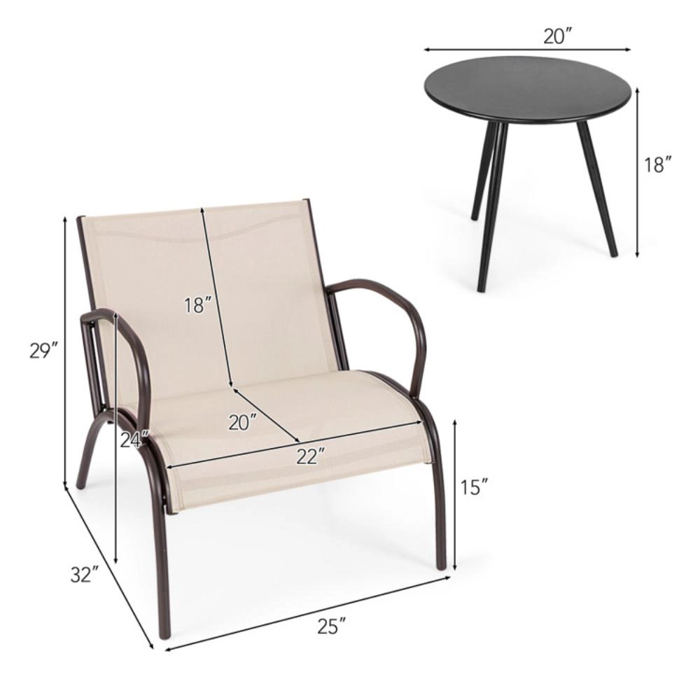 Hivvago 3 Piece Patio Metal Aluminum Wide Armchair And Table Set-Rusic Brown