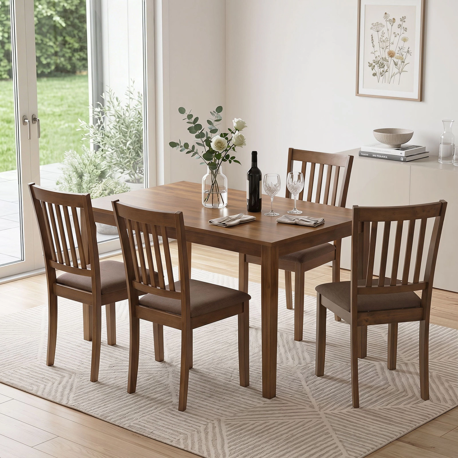 SUGIFT Set of 4 Wooden Upholstered Dining Chairs with Rubber Wood Frame 330-lb Capacity Brown/Black