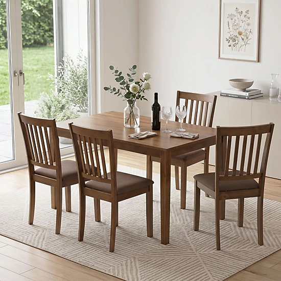 SUGIFT Set of 4 Wooden Upholstered Dining Chairs with Rubber Wood Frame 330-lb Capacity Brown/Black