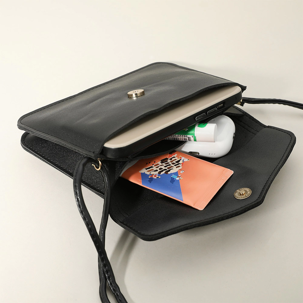 Fashnzfab Metal Ring Handle Faux Leather Mini Envelope Clutch Bag / Crossbody Bag