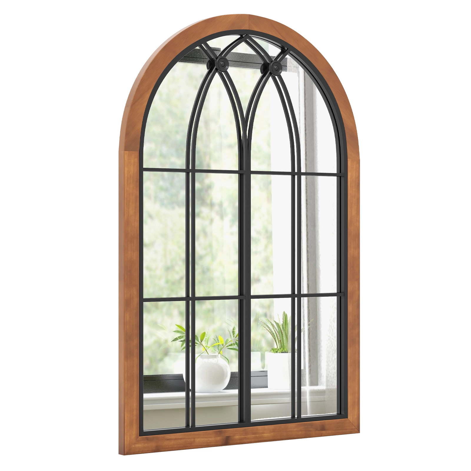 Slickblue Arched Wall Mirror Decorative Window Style Mirror for Bathroom Bedroom Entryway
