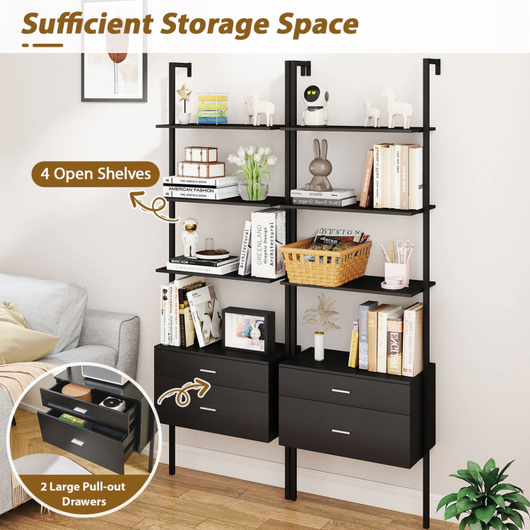Hivvago 6-Tier Ladder Bookcase with 2 Drawers and Metal Frame