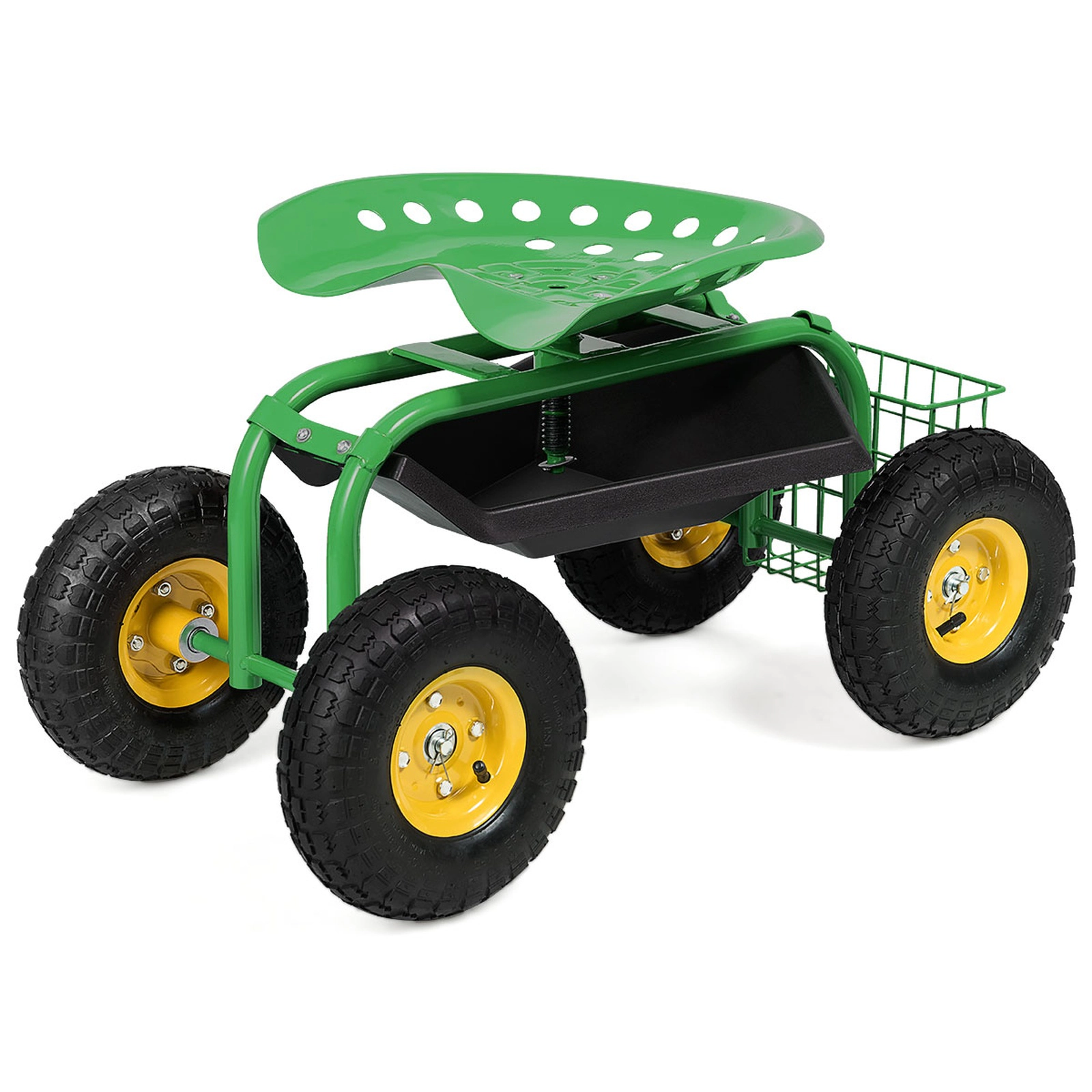 SUGIFT Height-Adjustable Rolling Garden Work Seat Cart with Tool Tray 330-lb Capacity Green