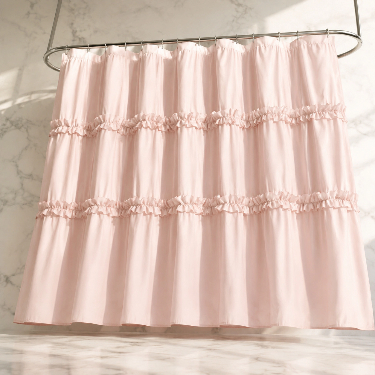 WZK Farmhouse Ruffle Handcrafted Ruched Fabric Soft Decorative Bathroom Shower Curtain
