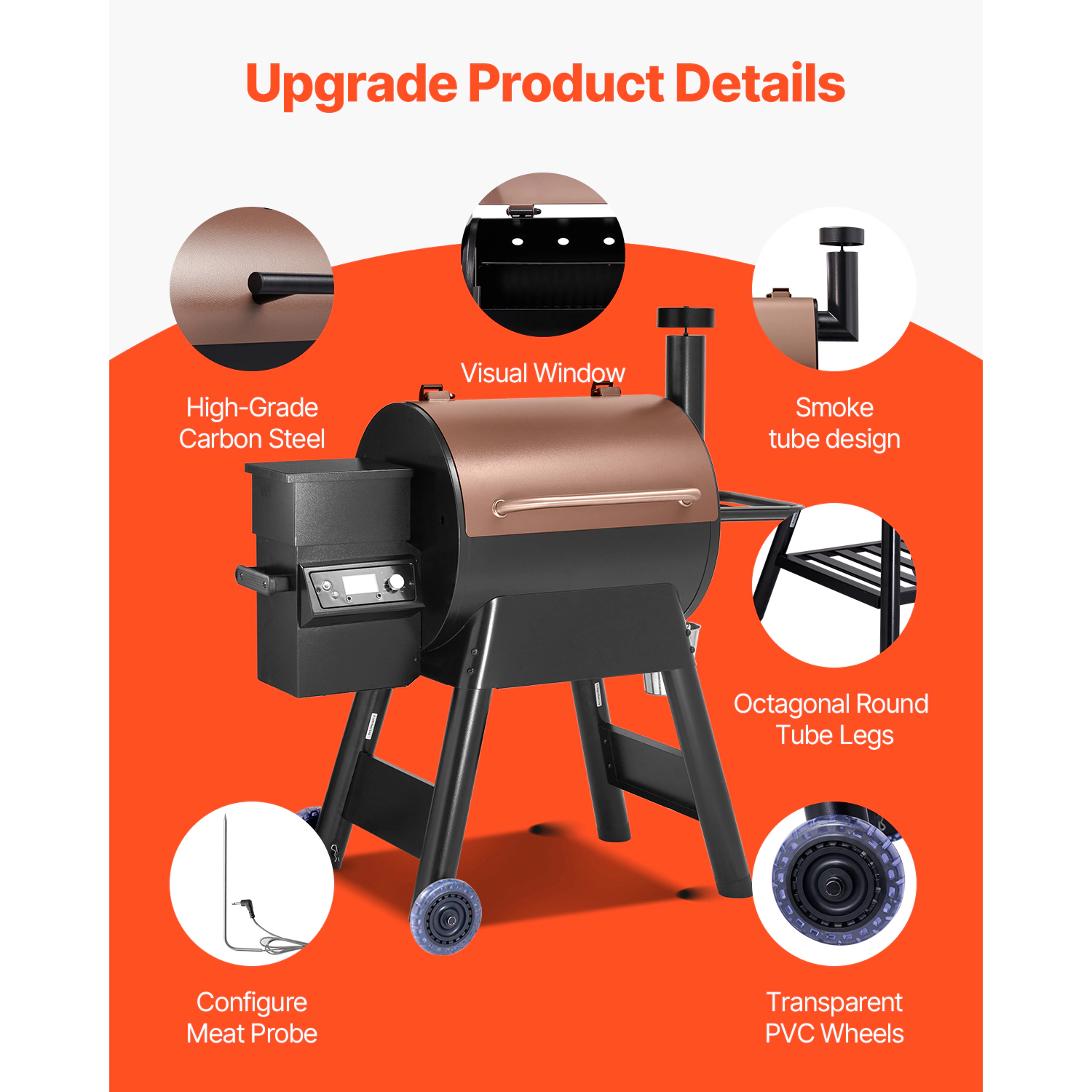 HONGGE Wood Pellet Grill Smoker 8 in 1 BBQ Grills for Outdoor Cooking 575 Square Inches Cook Area Electric Grill Smoker