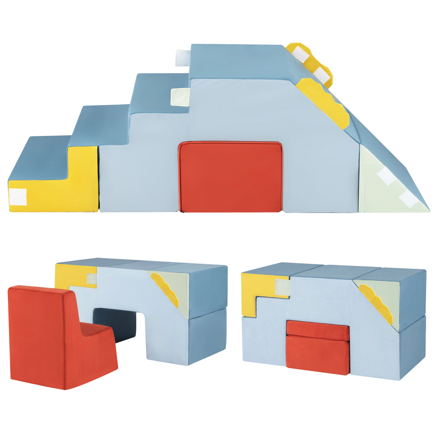 LJG Kids Soft Foam Blocks with Velvet Covers Convertible Table and Chair Set