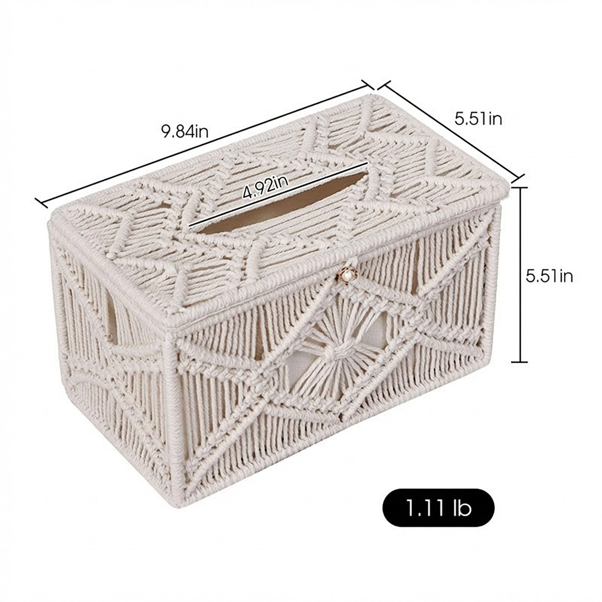 Alilang Unisex Handwoven Macrame Tissue Box Cover with Textured Geometric Design
