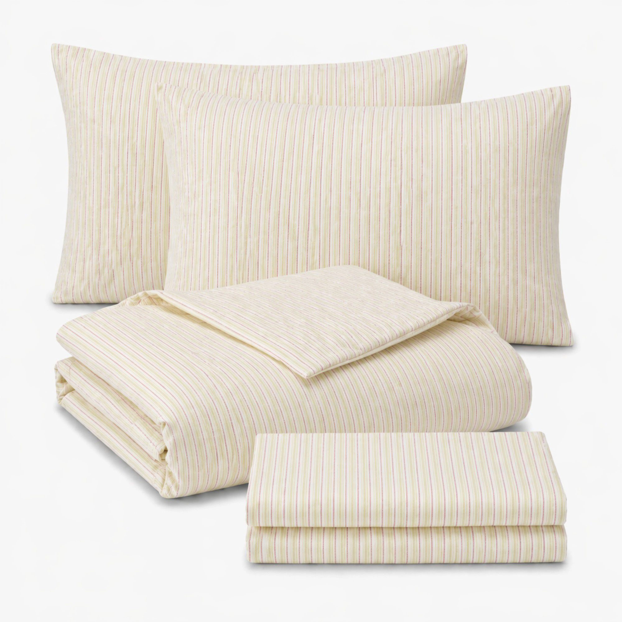 Alilang Unisex 4-Piece Cotton Washed Bedding Set with Duvet Cover Flat Sheet and Pillowcases Striped Woven Design