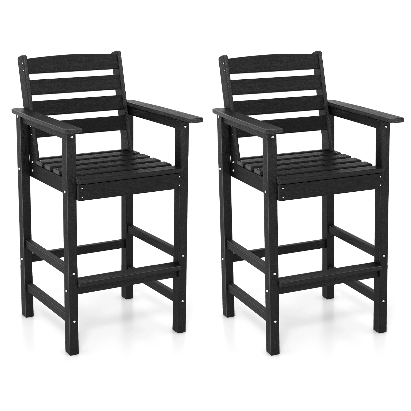 SUGIFT Set of 2 Black HDPE Adirondack Outdoor Bar Stools with Arms and Footrests