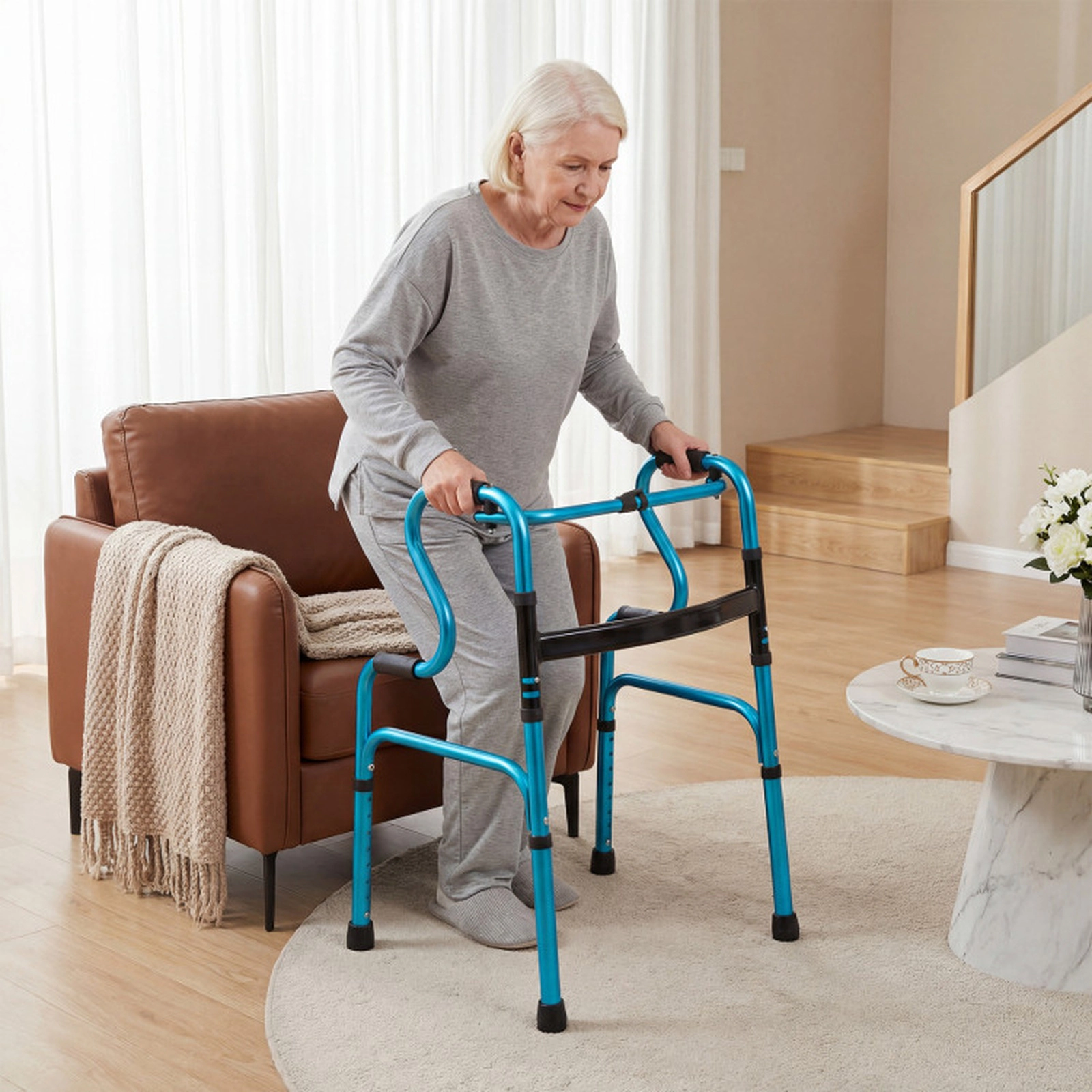 SUGIFT Folding Aluminum Walker, 400 lb Capacity, 8 Adjustable Heights