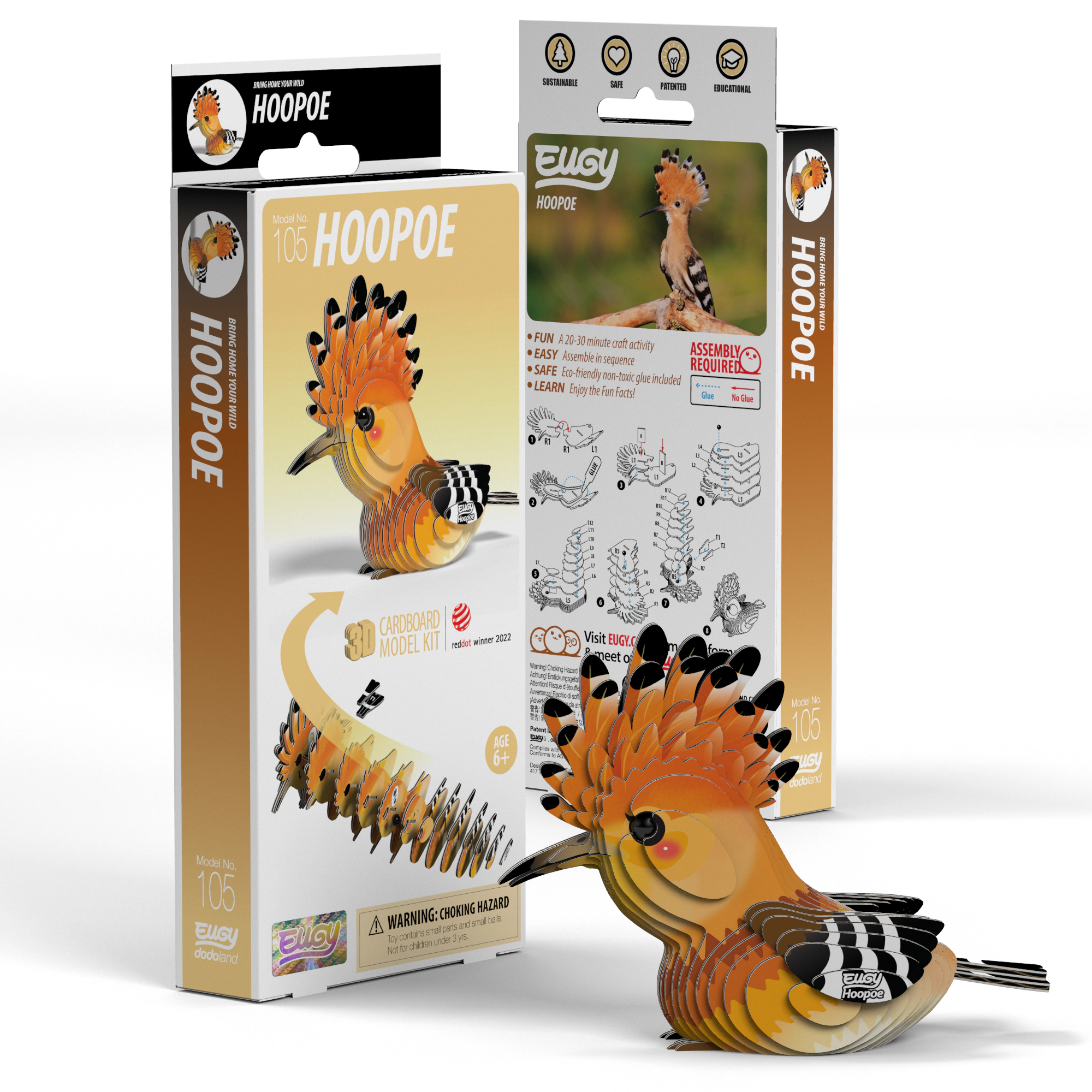 EUGY Hoopoe 3D Puzzle - contains 30 puzzle pieces