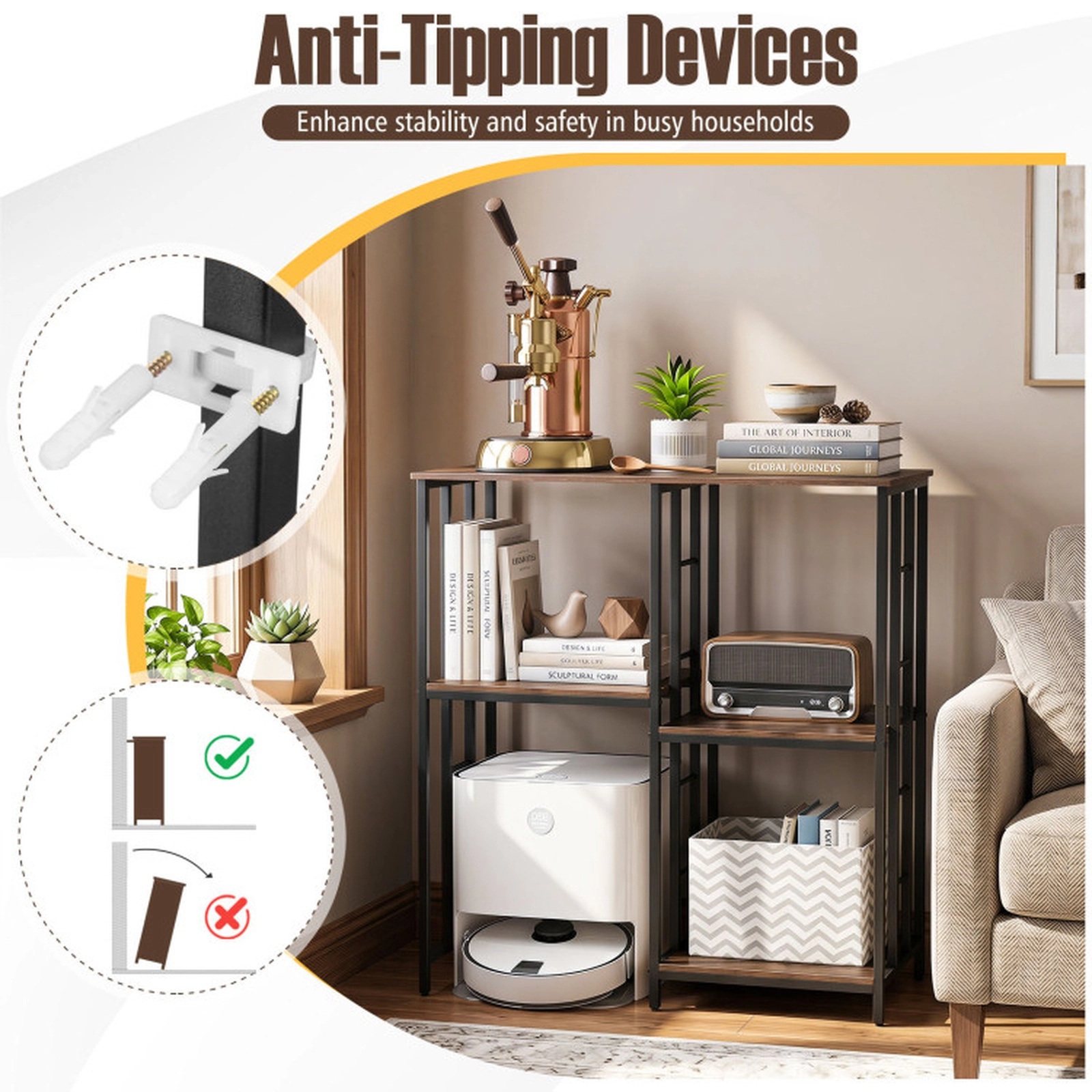 SUGIFT 4-Tier 220-lb Capacity Heavy-Duty Kitchen Bakers Rack Storage Shelf with Robot Vacuum Bay