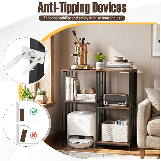 SUGIFT 4-Tier 220-lb Capacity Heavy-Duty Kitchen Bakers Rack Storage Shelf with Robot Vacuum Bay