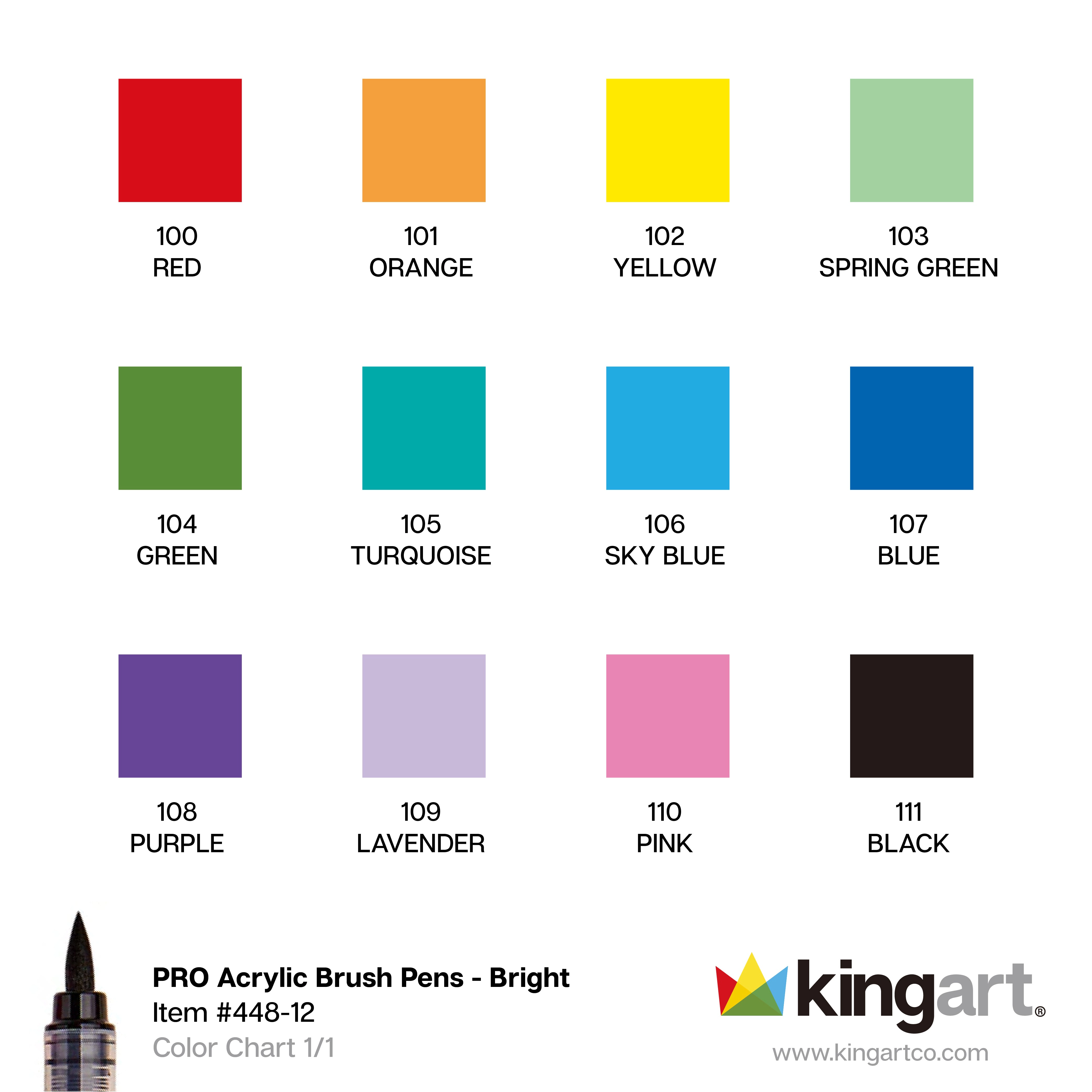 KINGART PRO Acrylic Brush Pens - 12 Vibrant Colors