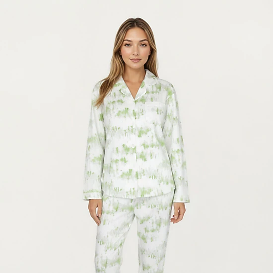 Anna-Kaci Women's 2-Piece Built-In Chest Pads Top and Relaxed Fit Pants Pajama Set with Brushstroke Print