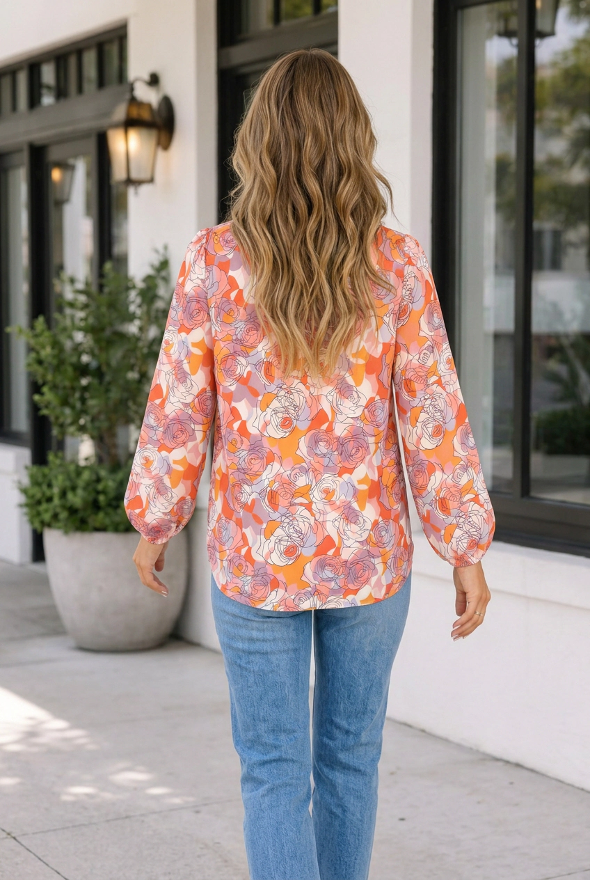 Threaded Pear Lillian Sleeve Shift Blouse Long Top