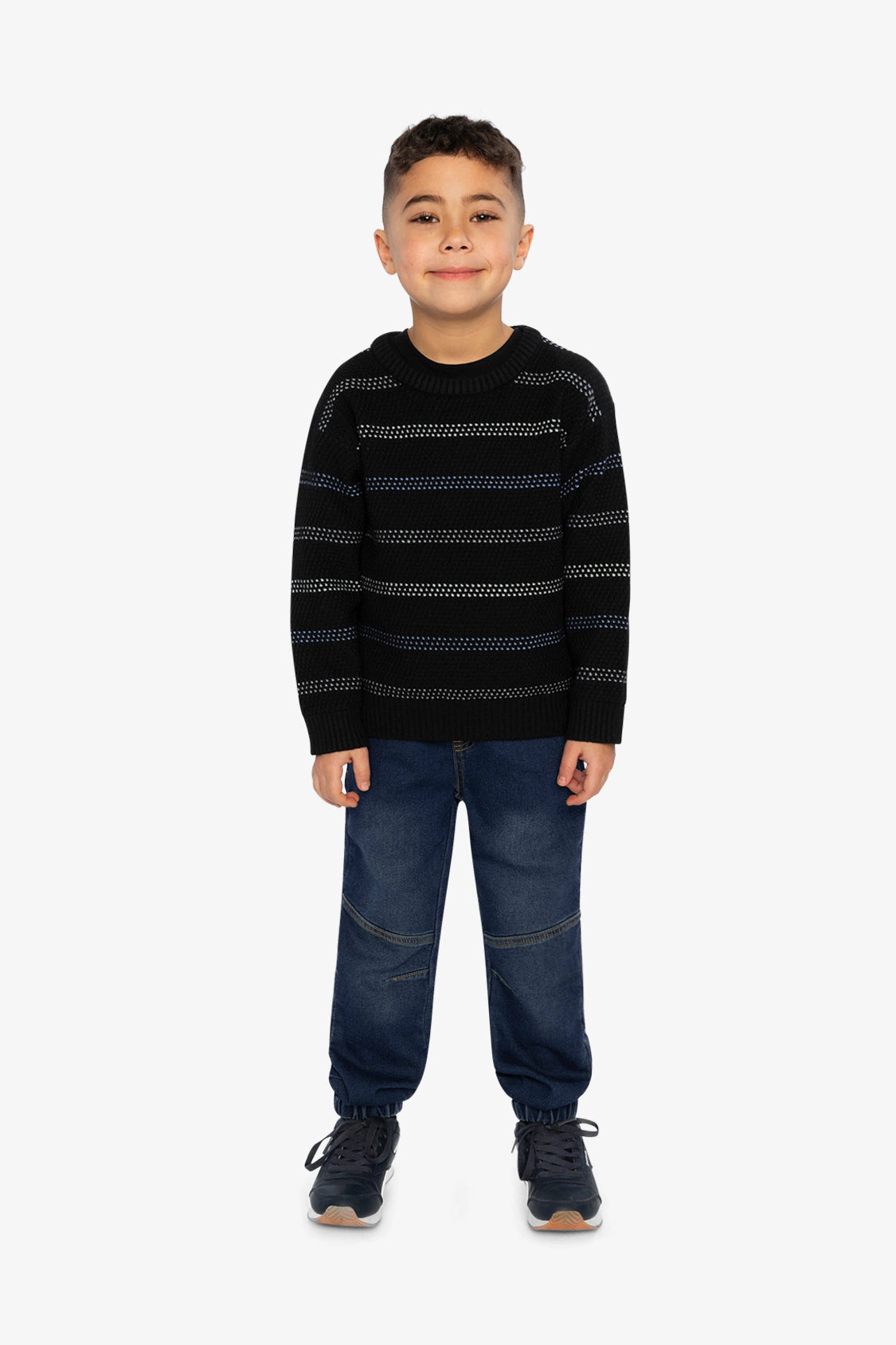 Deux par Deux Boys Striped Texture Crew Neck Sweater