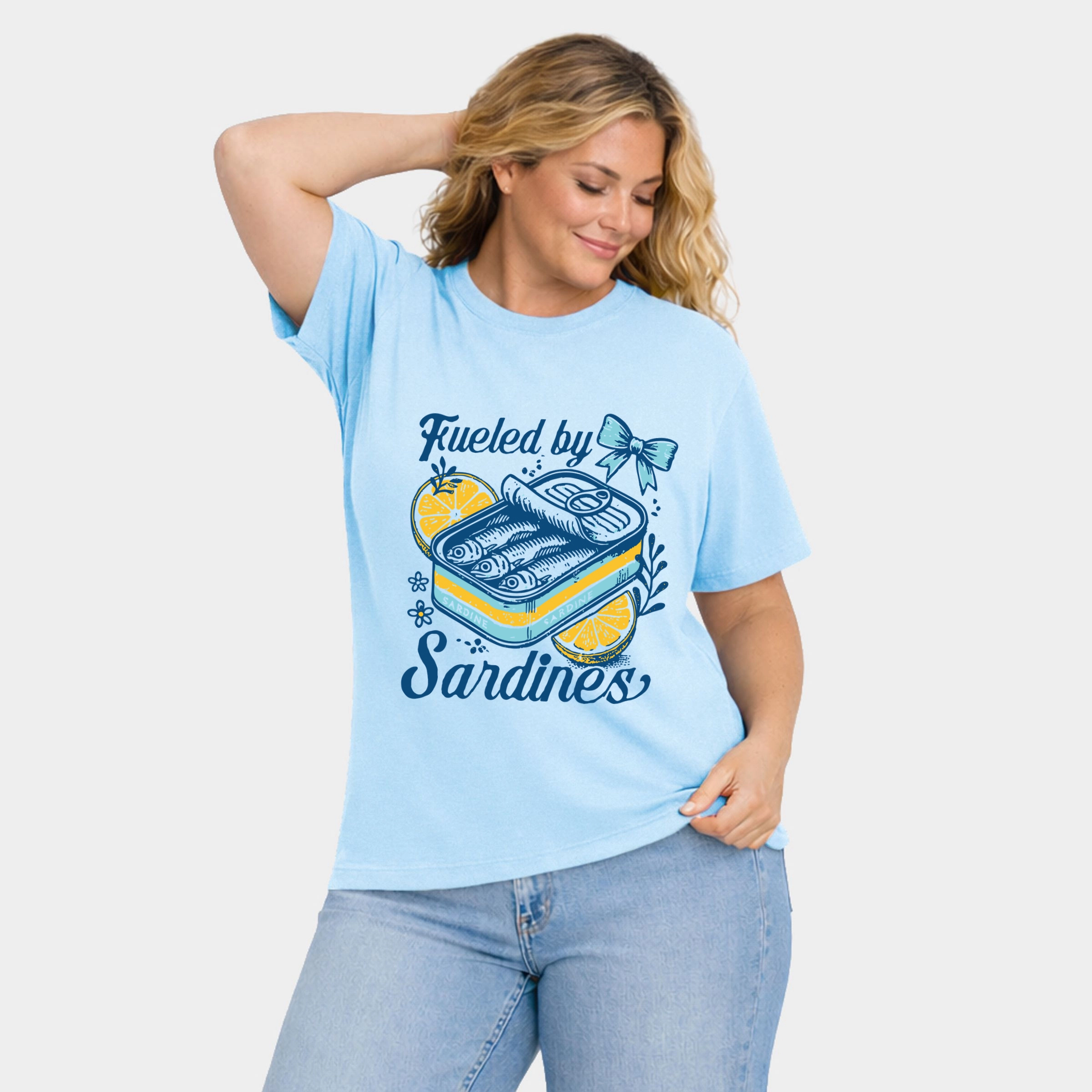 Simply Sage Market - Fueled By Sardines Women's Plus Sized Garment Dyed Graphic T-Shirt