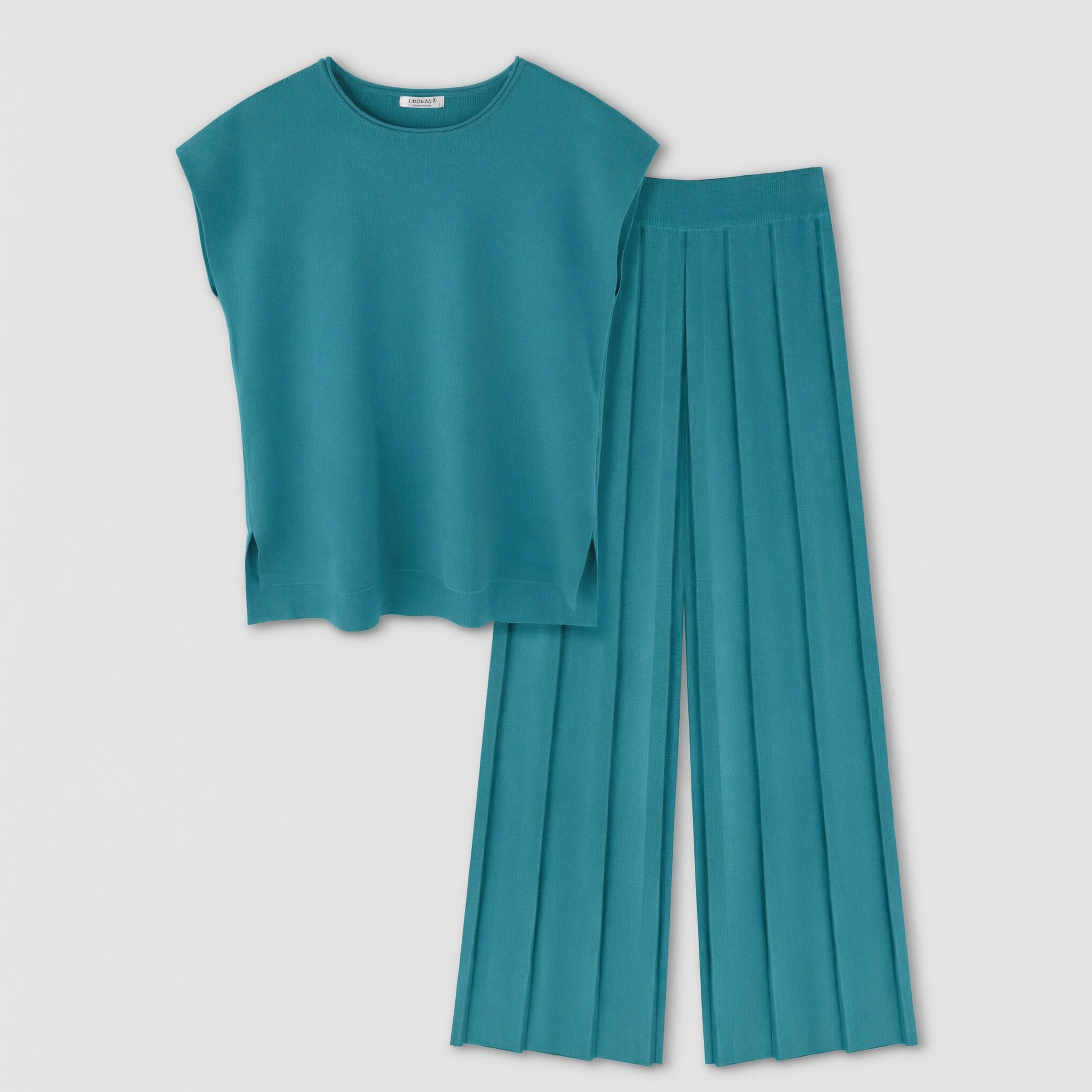 Ekouaer Lounge Sets for Women 2 Pc Outfits Knit Cap Sleeve Tops Wide Leg Pleated Pants Casual