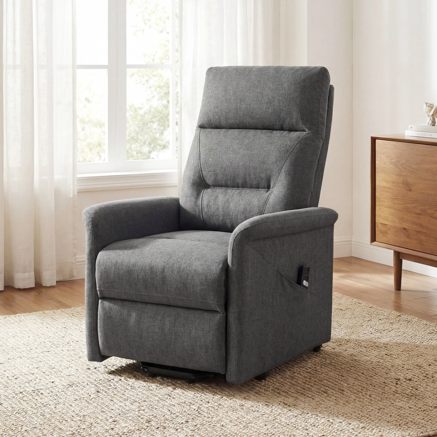 LJG Power Lift Recliner Chair for Elderly with Remote Control and Side Storage Pocket