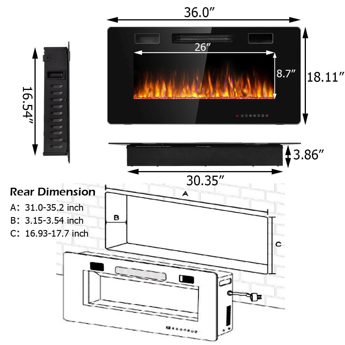 SlickBlue Wall Mounted Electric Fireplace with Adjustable Flames