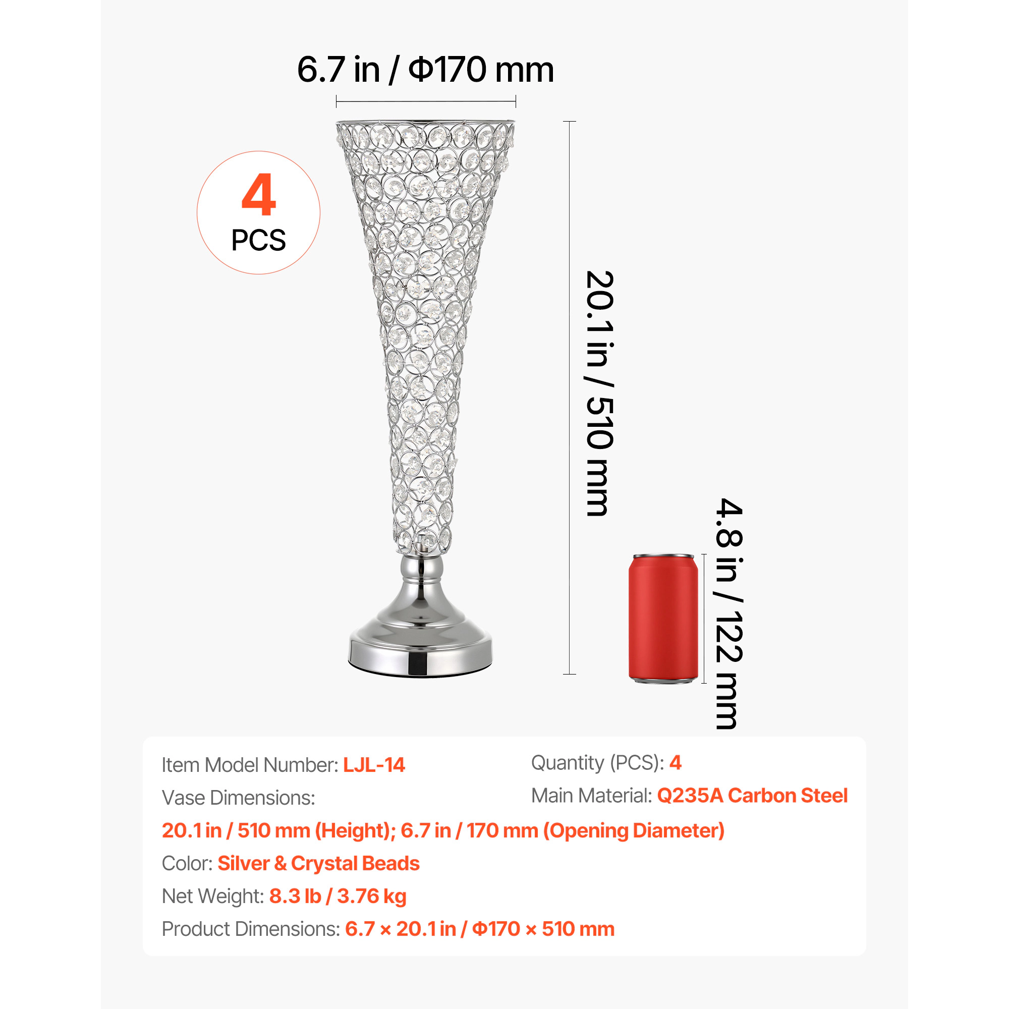 HONGGE Crystal Wedding Flower Stand Wedding Vase Flower for Wedding Party Decor