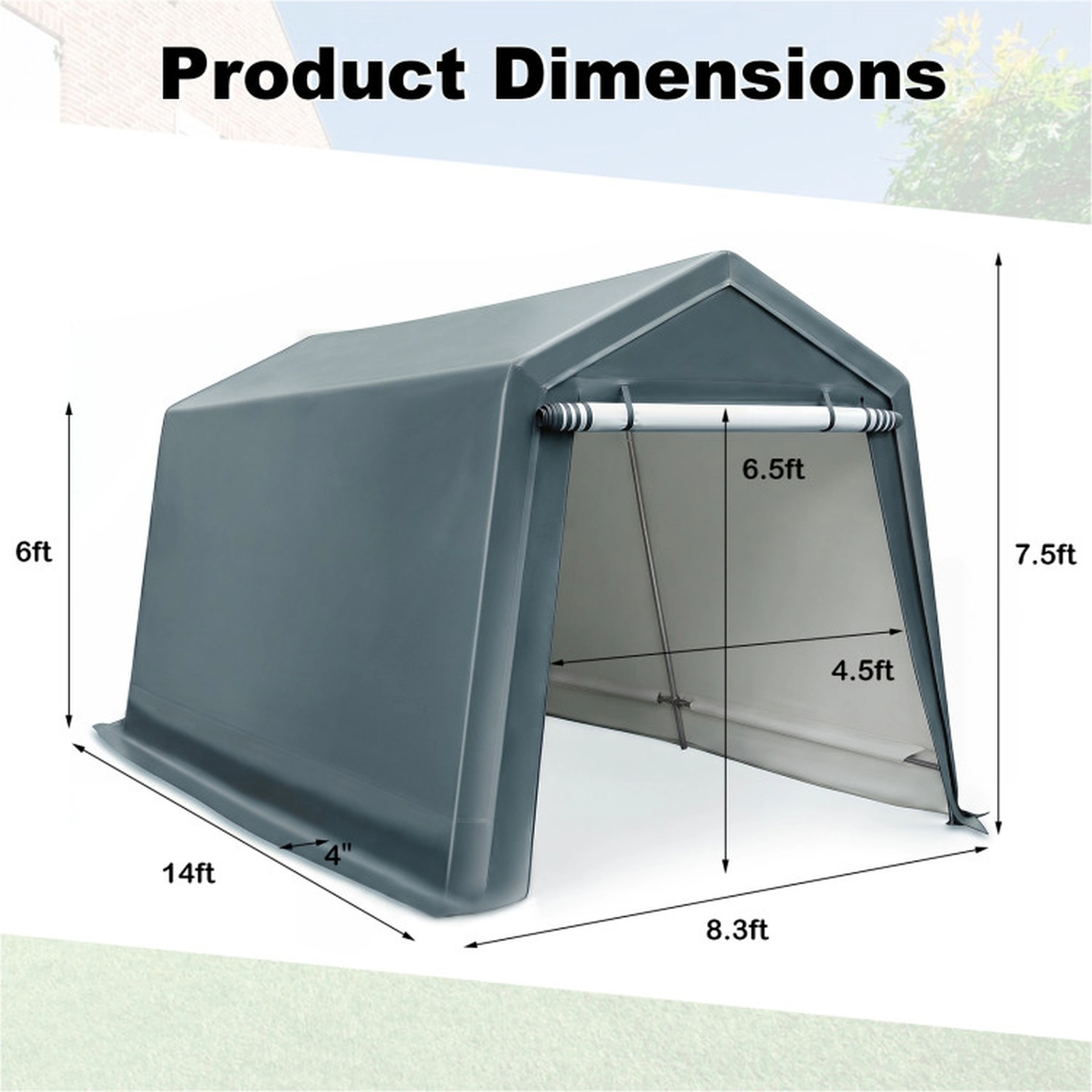 SUGIFT Roll-Up Zipper Door Waterproof PE Fabric Outdoor Storage Shed 8.3-ft x 14-ft x 7.5-ft 74.5-lb Net Weight Green