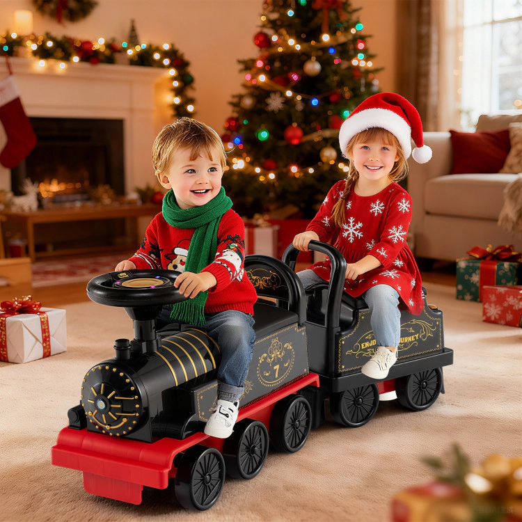 Hivvago 6V Ride on Train 2-Seater with Carriage and Flashing LED Lights