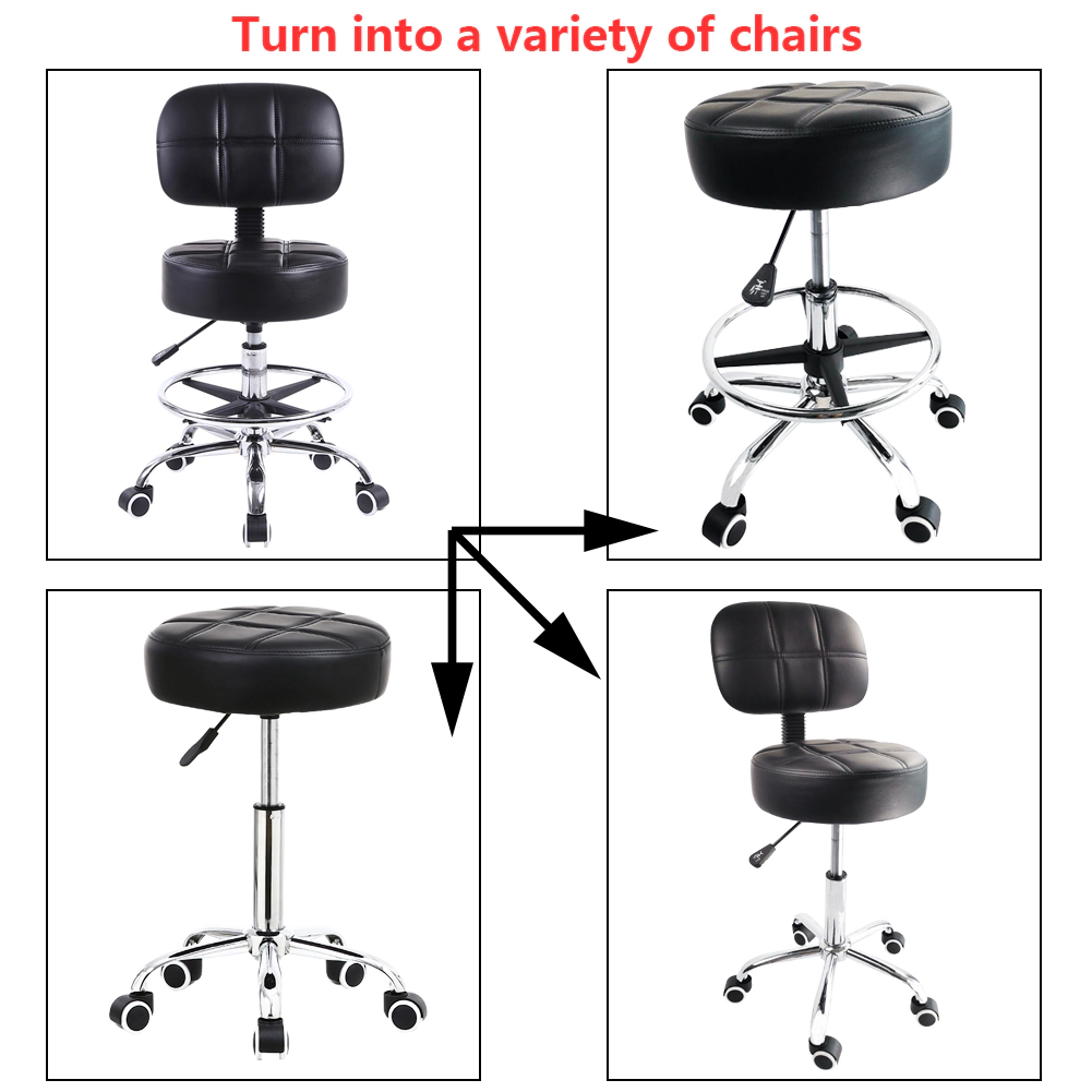 KKTONER Swivel Round Rolling Stool PU Leather with Adjustable Foot Rest Height Adjustable Task Work Drafting Chair with