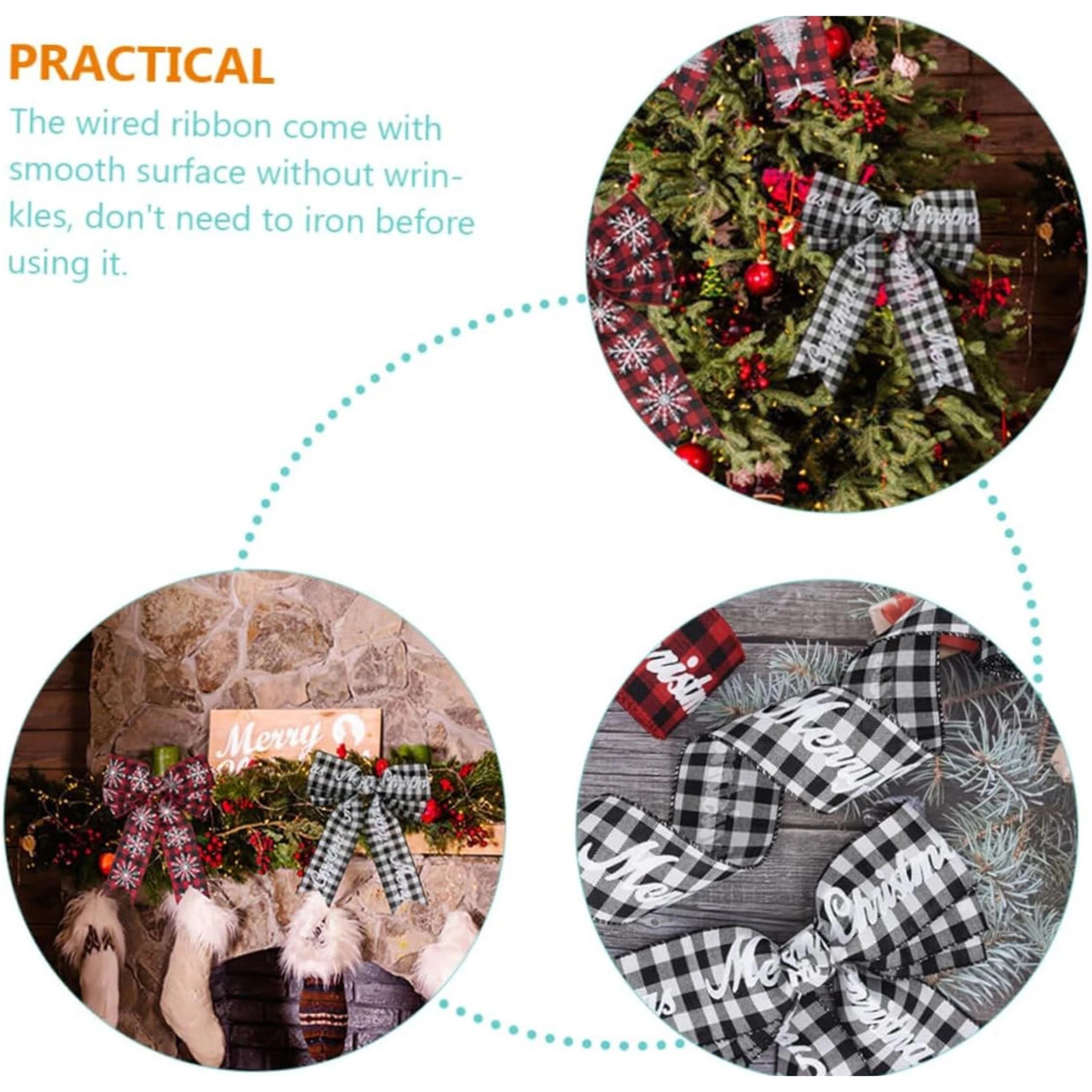 Home Collection Pack of 2 Christmas Gingham Ribbon Rolls for Crafts & Gift Wrapping