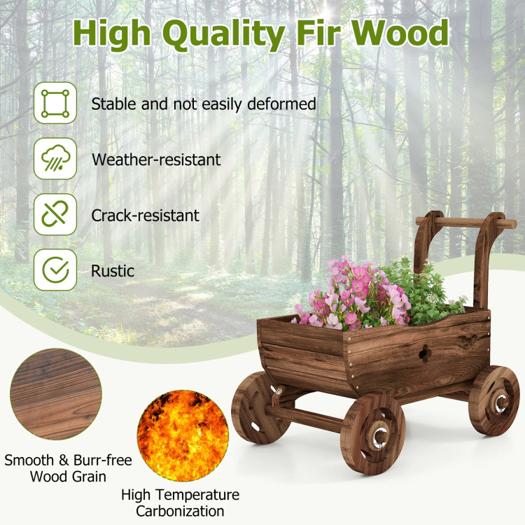 Hivvago Decorative Wooden Wagon Cart with Handle Wheels and Drainage Hole