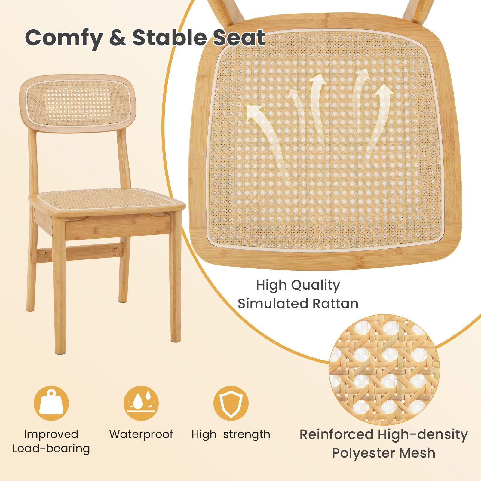 SlickBlue Rattan Dining Chairs Wicker Frame Kitchen Chairs Set of 2