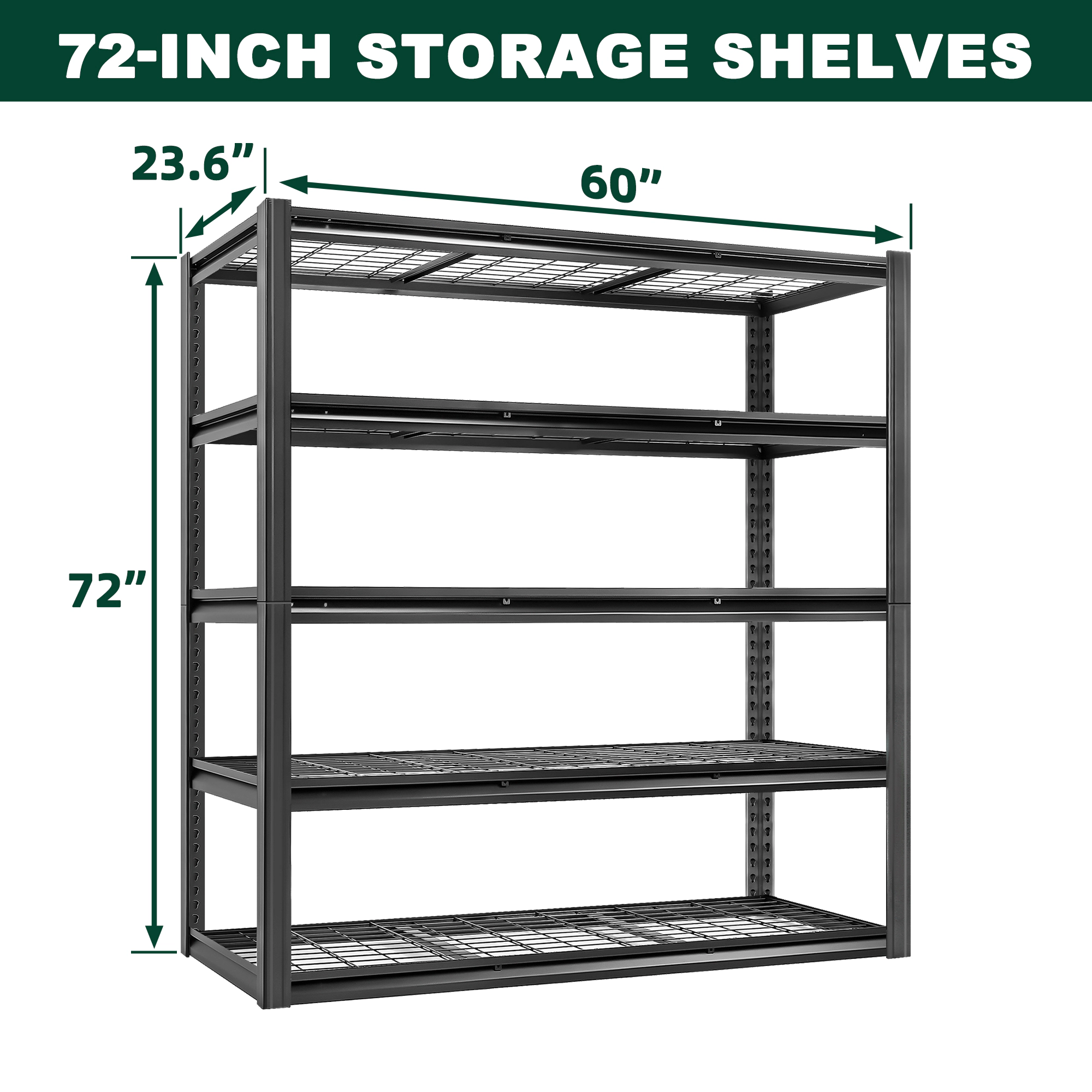 Flynama 5-Tier Heavy Duty Metal Adjustable Garage Storage Shelving Unit in Black (60 in. W x 72 in. H x 24 in. D)