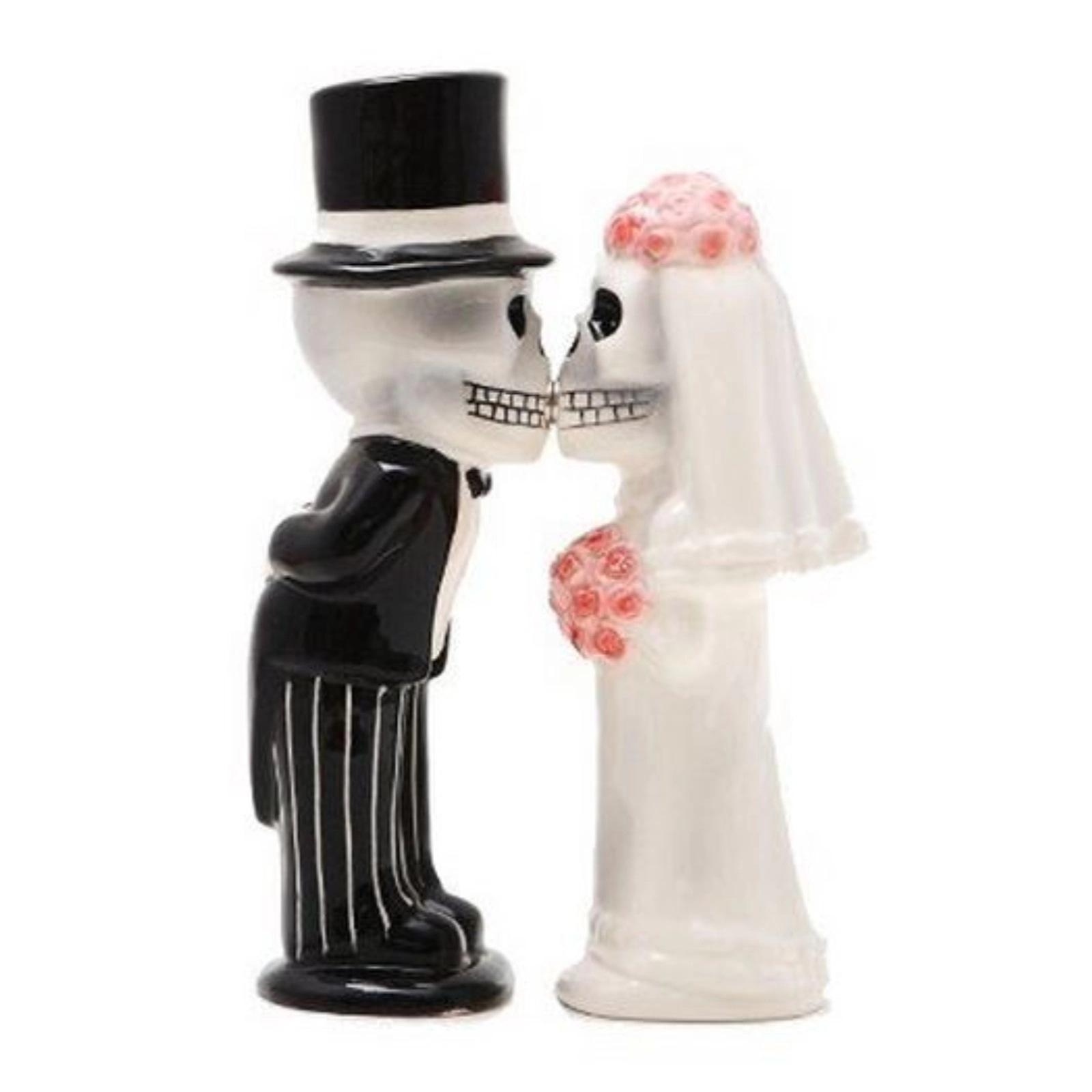 Pacific Giftware Bride and Groom Love Never Dies Skeletons Kissing Magnetic Ceramic Salt and Pepper Shakers