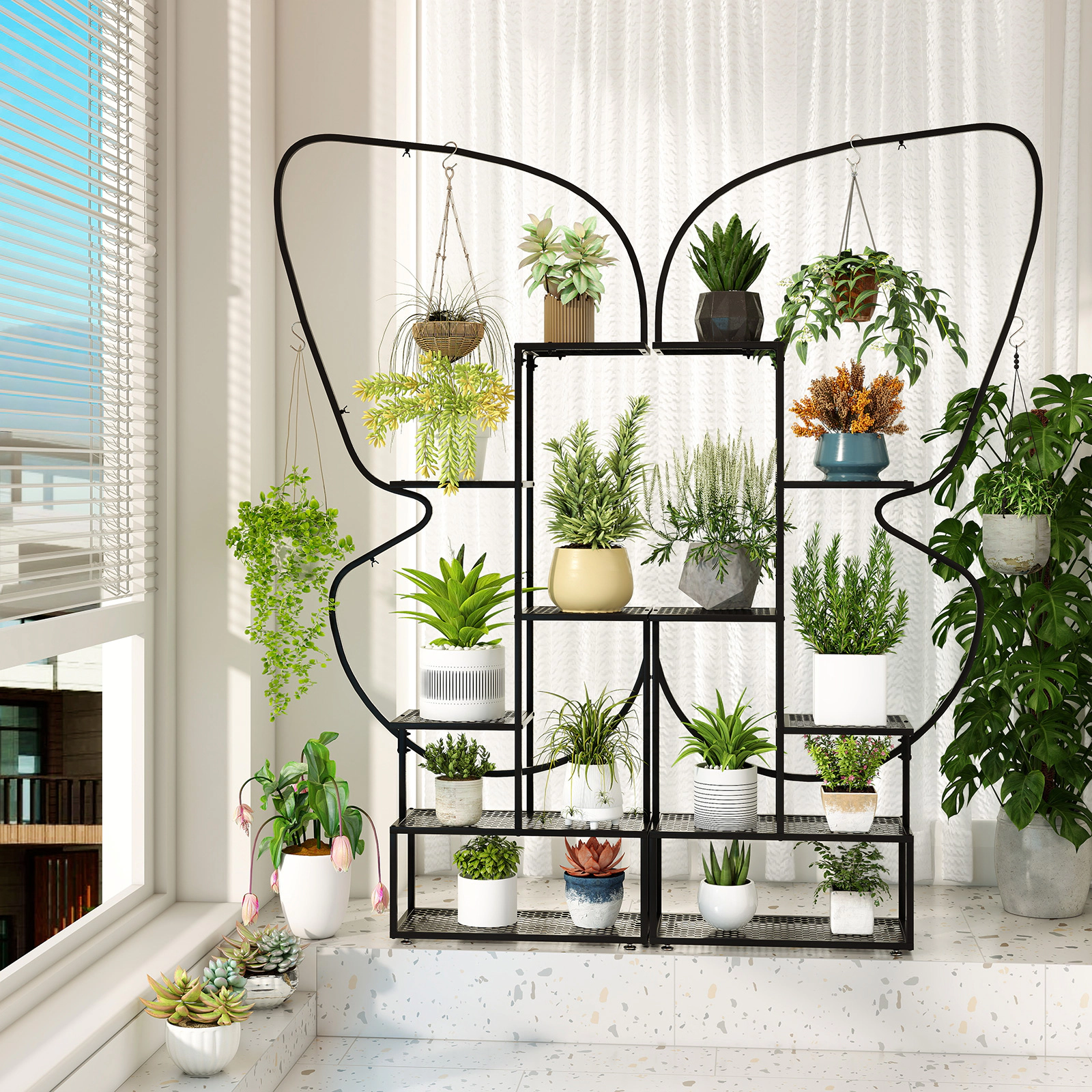 Slickblue Indoor Outdoor Plant Stand 6 Tier Metal Display Rack Black Flower Shelf Organizer