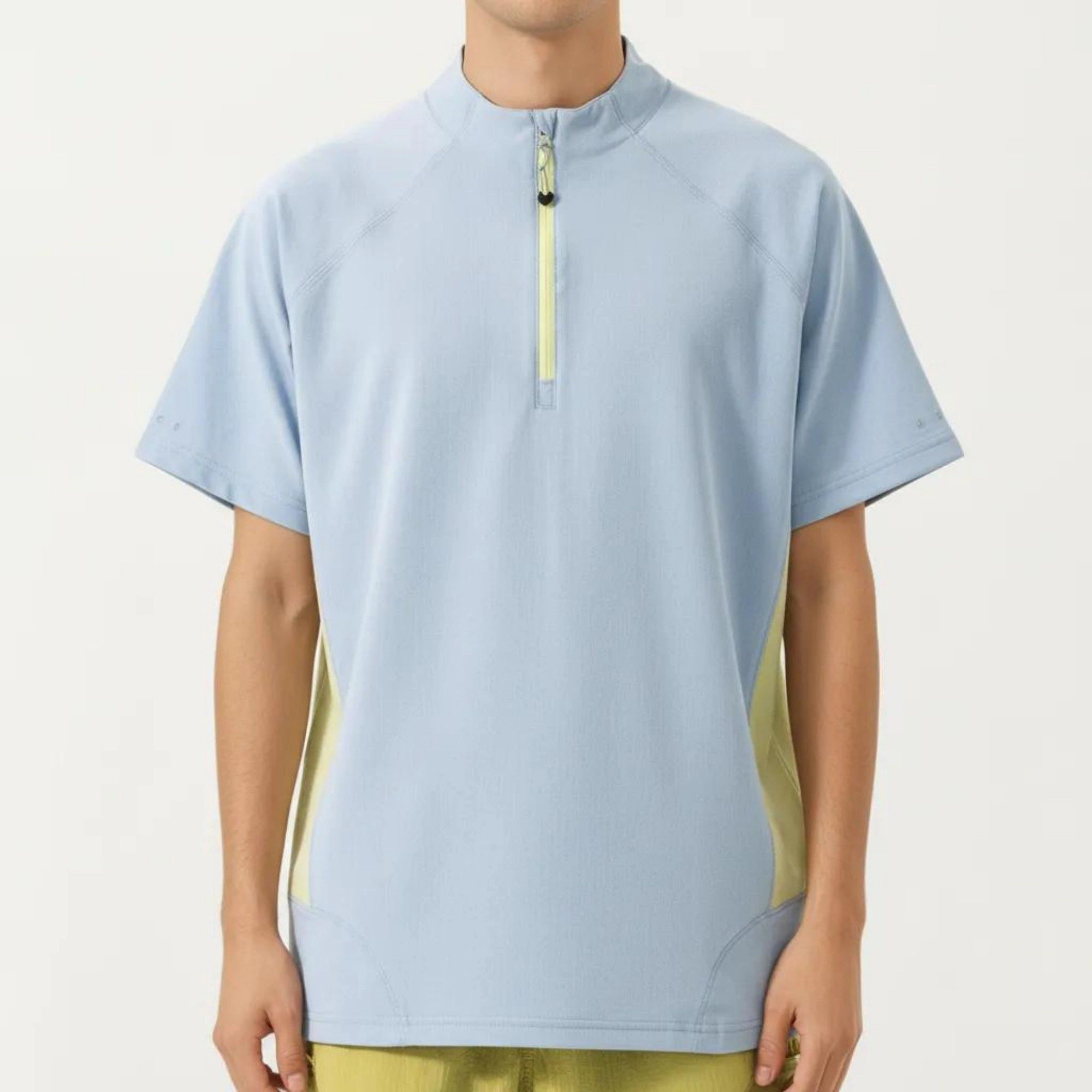 Alilang Men's Short Sleeve Athletic T-Shirt with Half-Zip Mock Neck Contrast Panels Breathable Lightweight Top