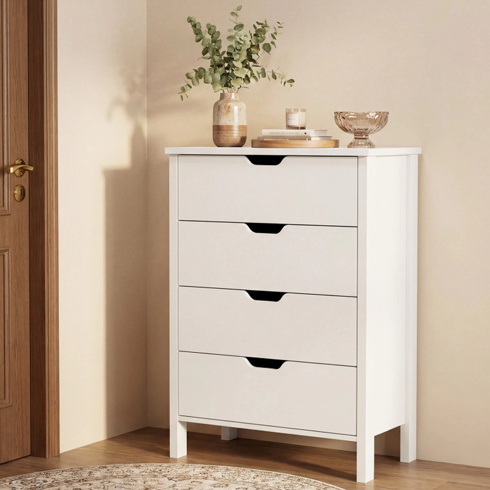 SUGIFT White Anti-Tipping Kits 4-Drawer Wooden Dresser Nightstand