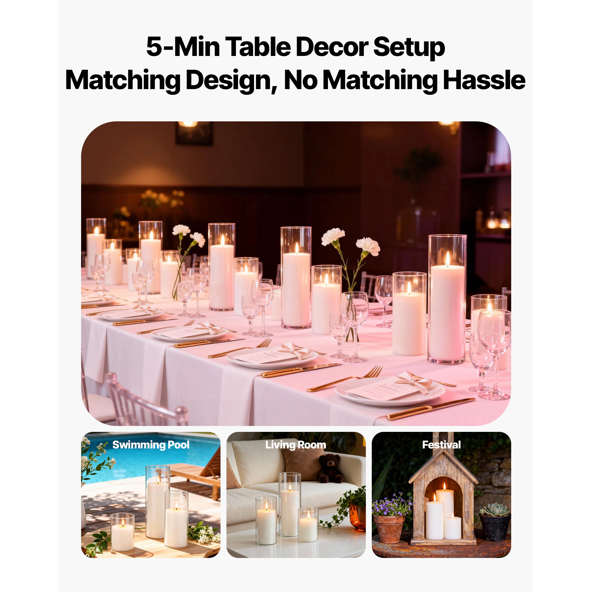 HONGGE Pillar Candles and Glass Vases Set Clear Cylinder Hurricane Candle Holders for Wedding Centerpieces Tall Vase