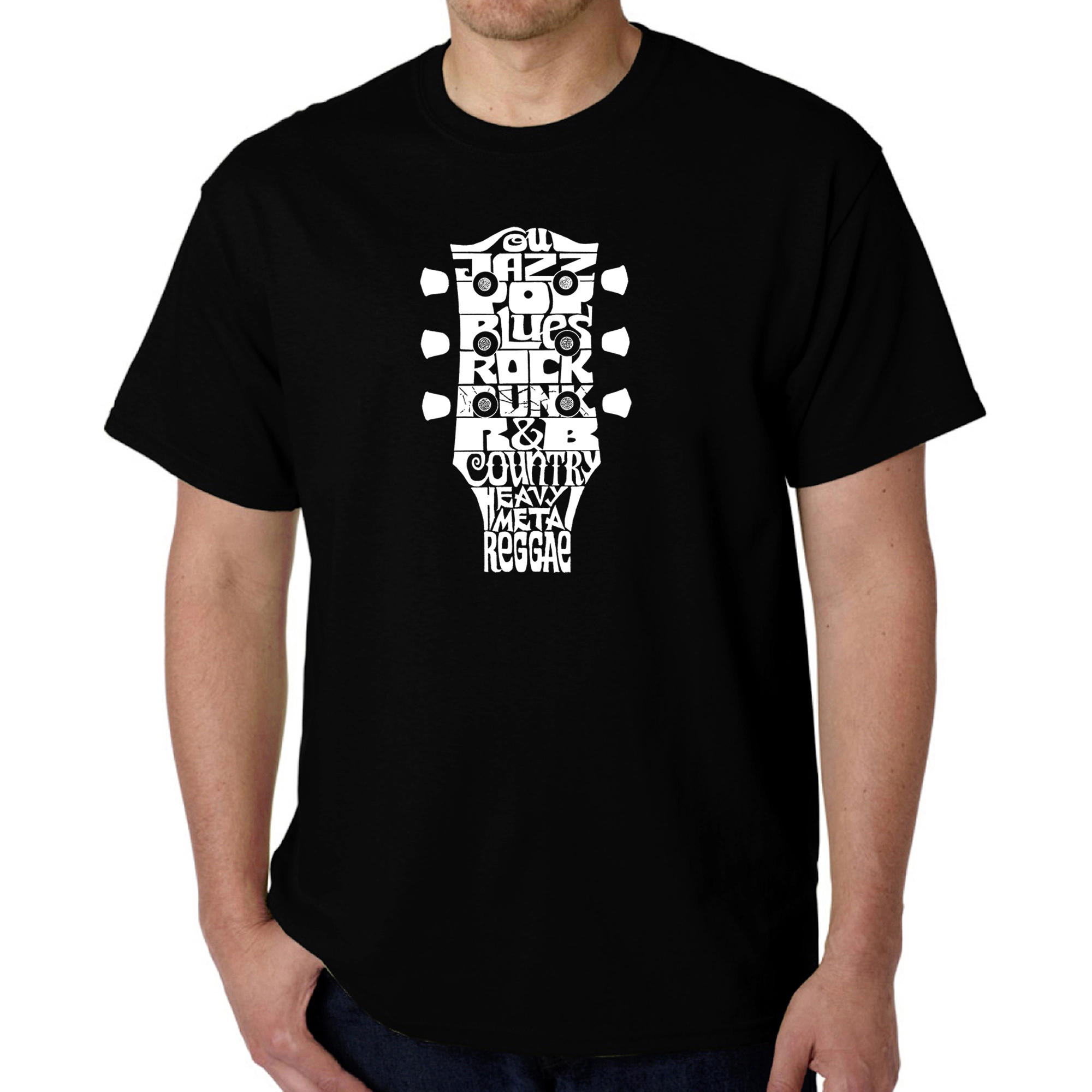 LA Pop Art Men's Word T-Shirt - Guitar Head Music Genres
