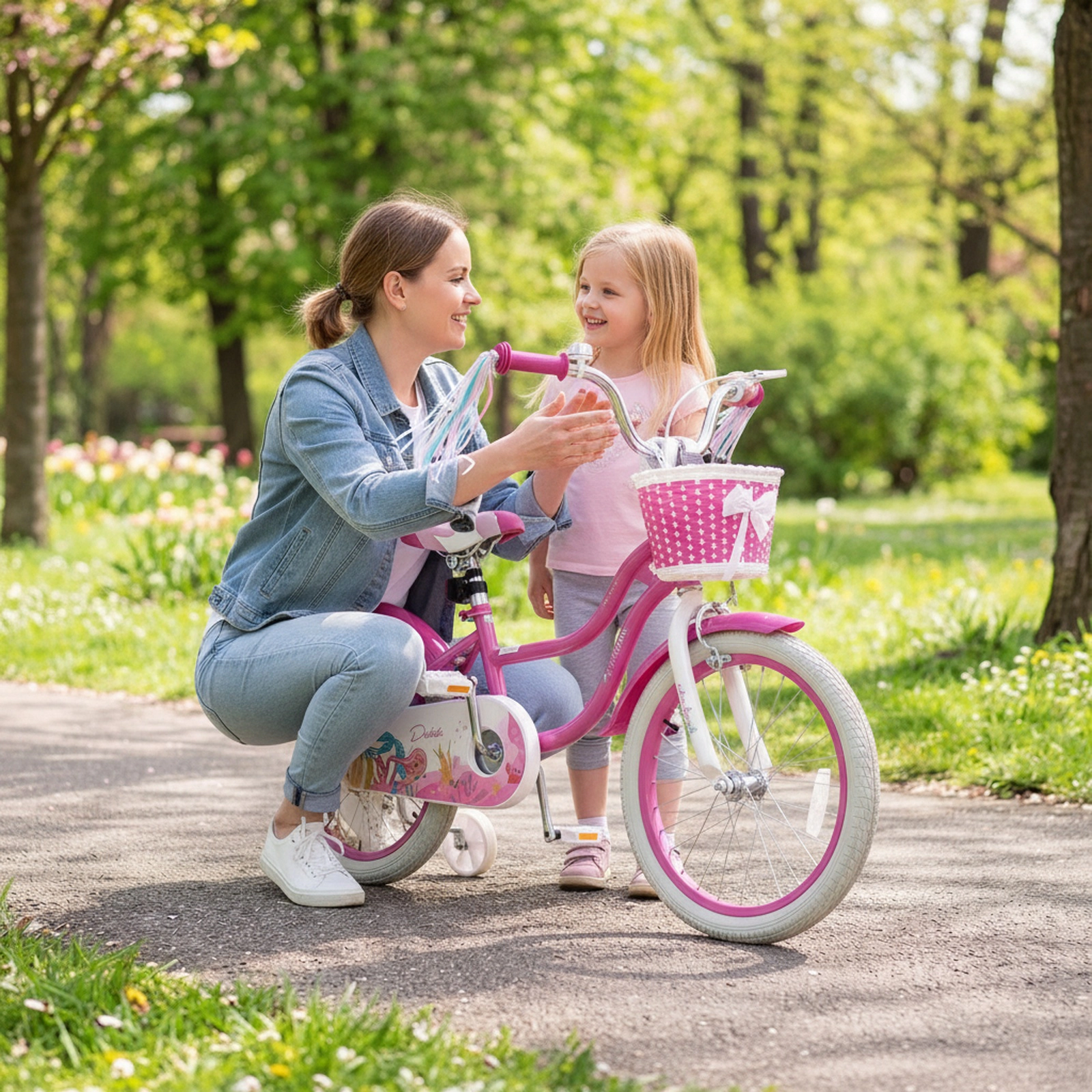 18-in Kids Bike Girls Ages 4-8 Rose Red Removable Training Wheels Kickstand Front Basket 132-lb Seat Capacity