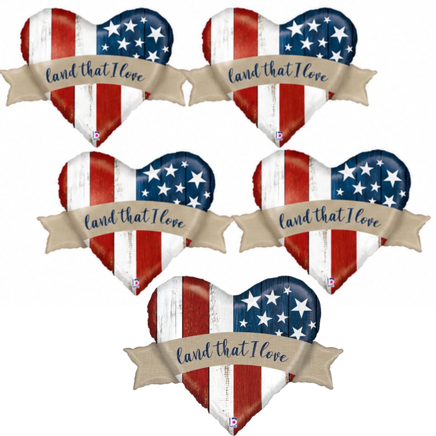 LoonBalloon 32-Inch Patriotic Foil Balloons, Red White Blue, 5-Pack