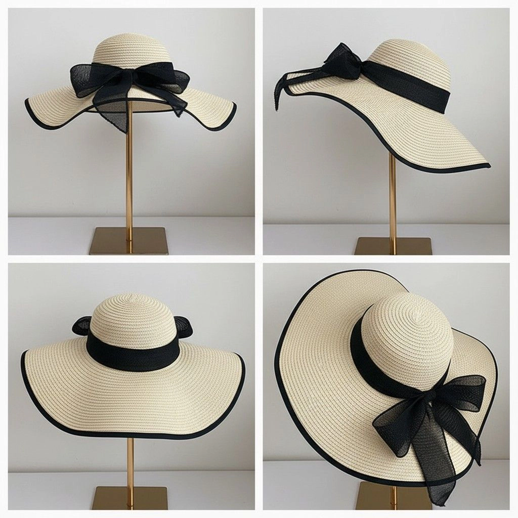 Anna-Kaci Women's Women Wide Brim Straw Sun Hat with Bow Tie Summer Beach Floppy UV Protection