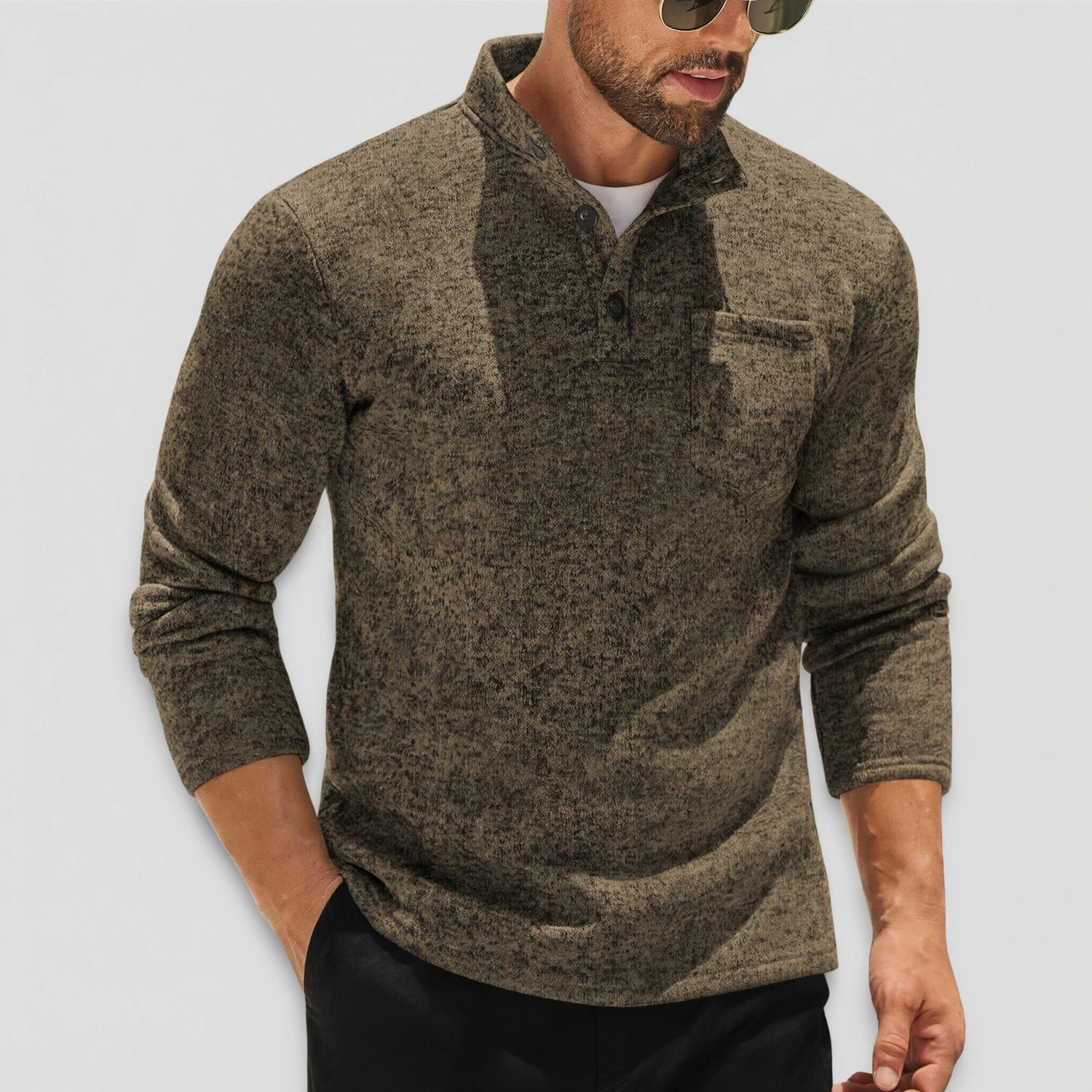 COOFANDY Mens Long Sleeve Henley Shirt Fall Mock Neck Button Up Chest Pocket Tops